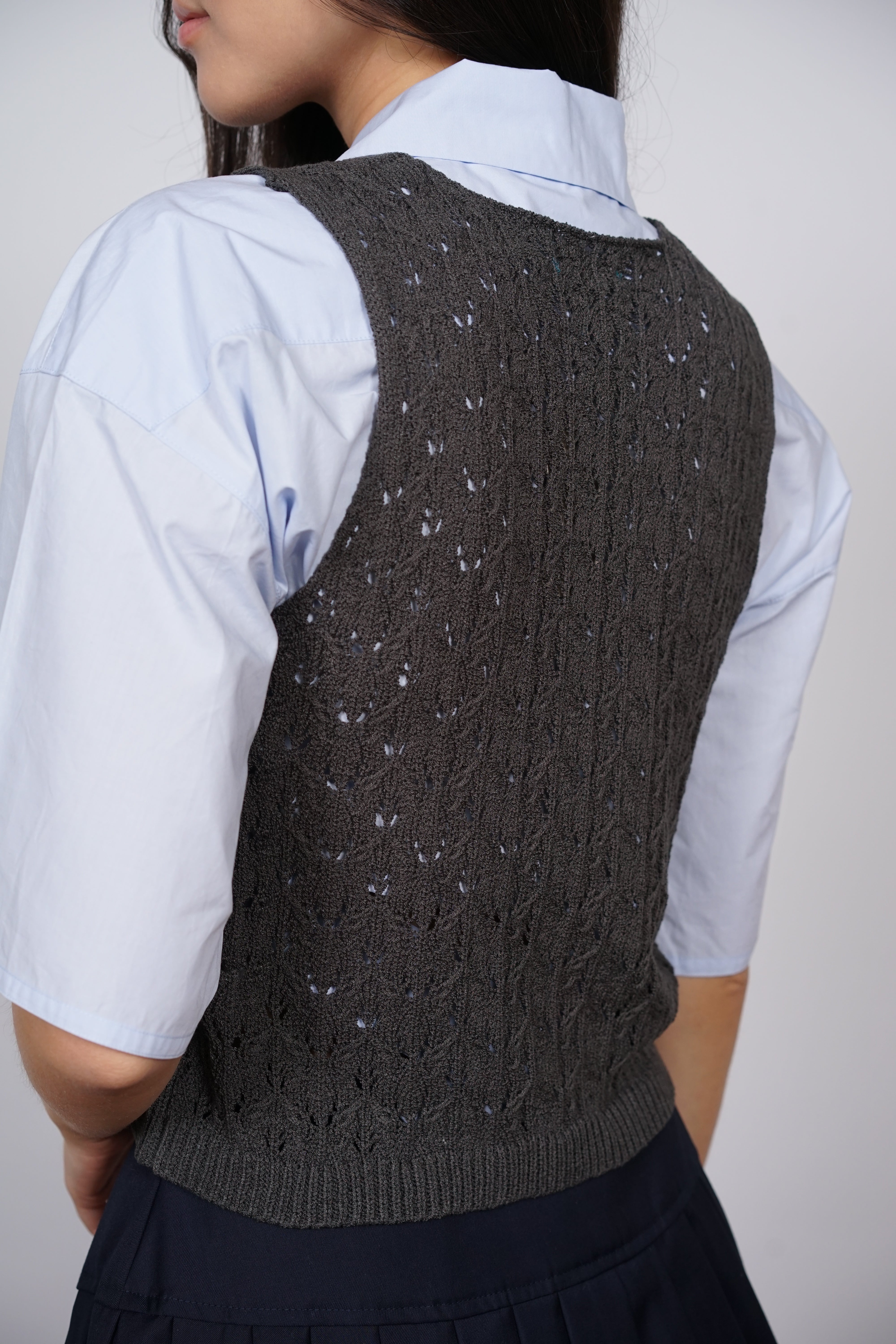 Macrame Knit Tank Top in Charcoal Grey
