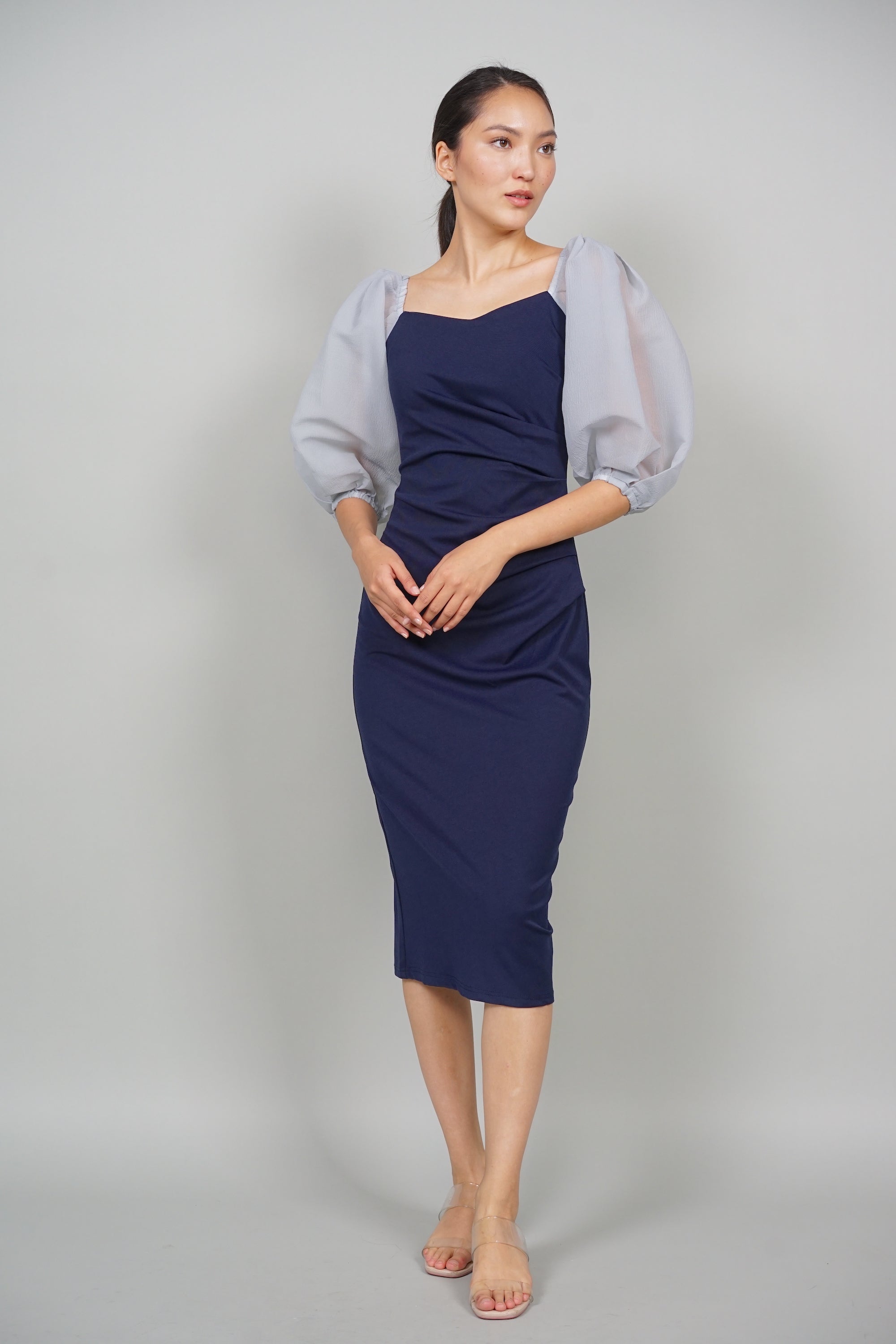 Trinity Contrast Midi Dress in Midnight