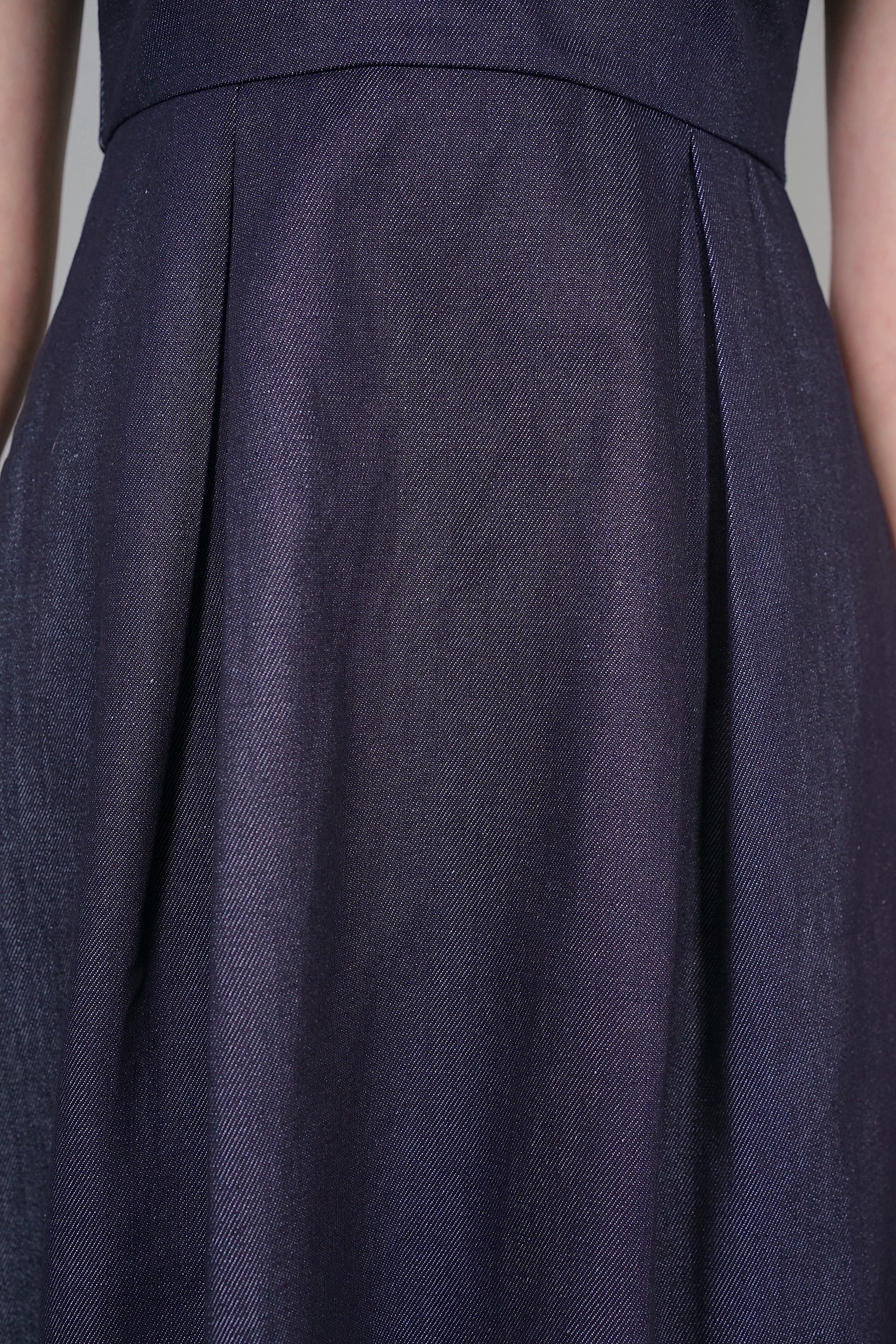 Averi Gathered Dress in Blue Denim