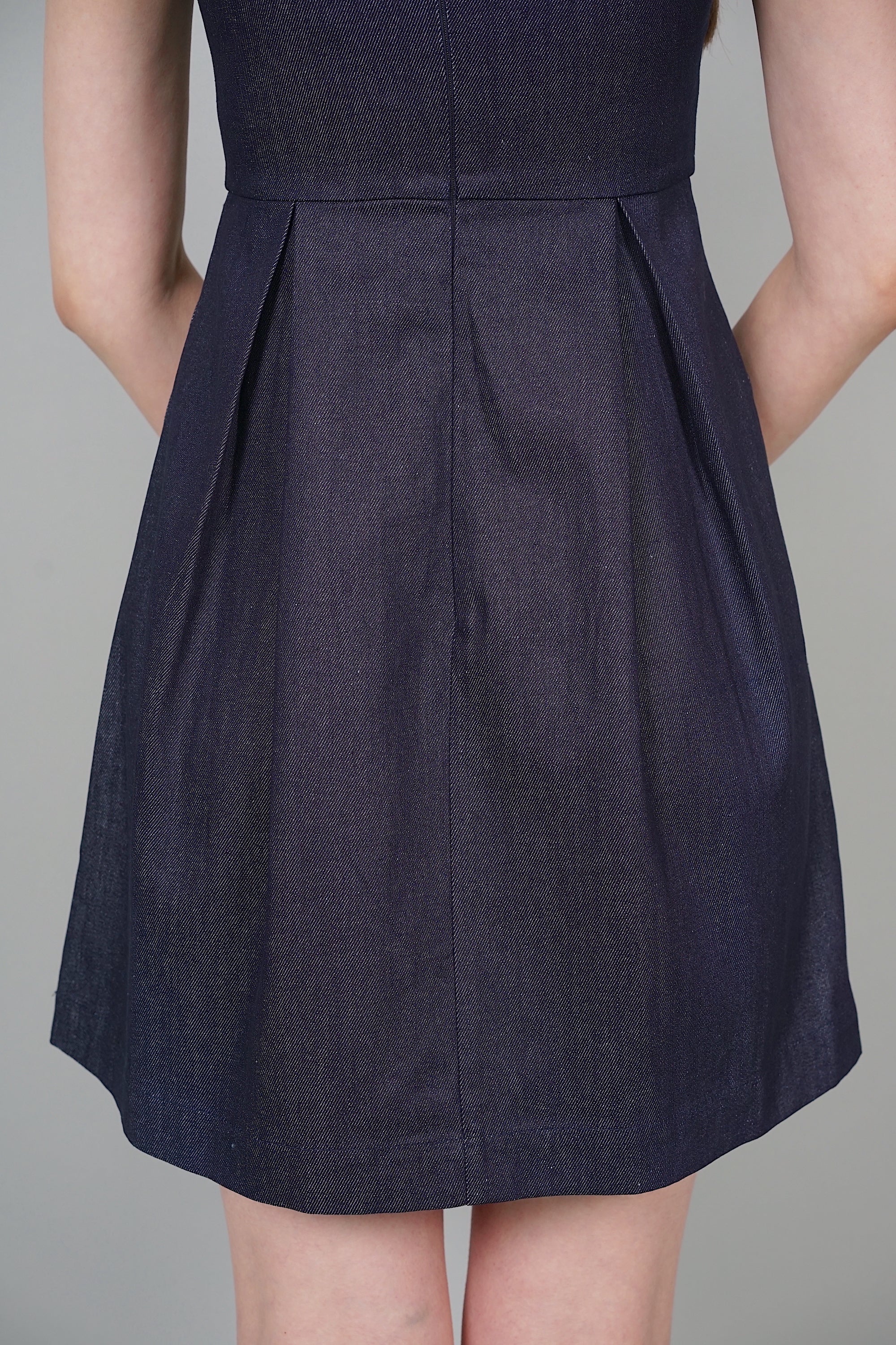 Averi Gathered Dress in Blue Denim
