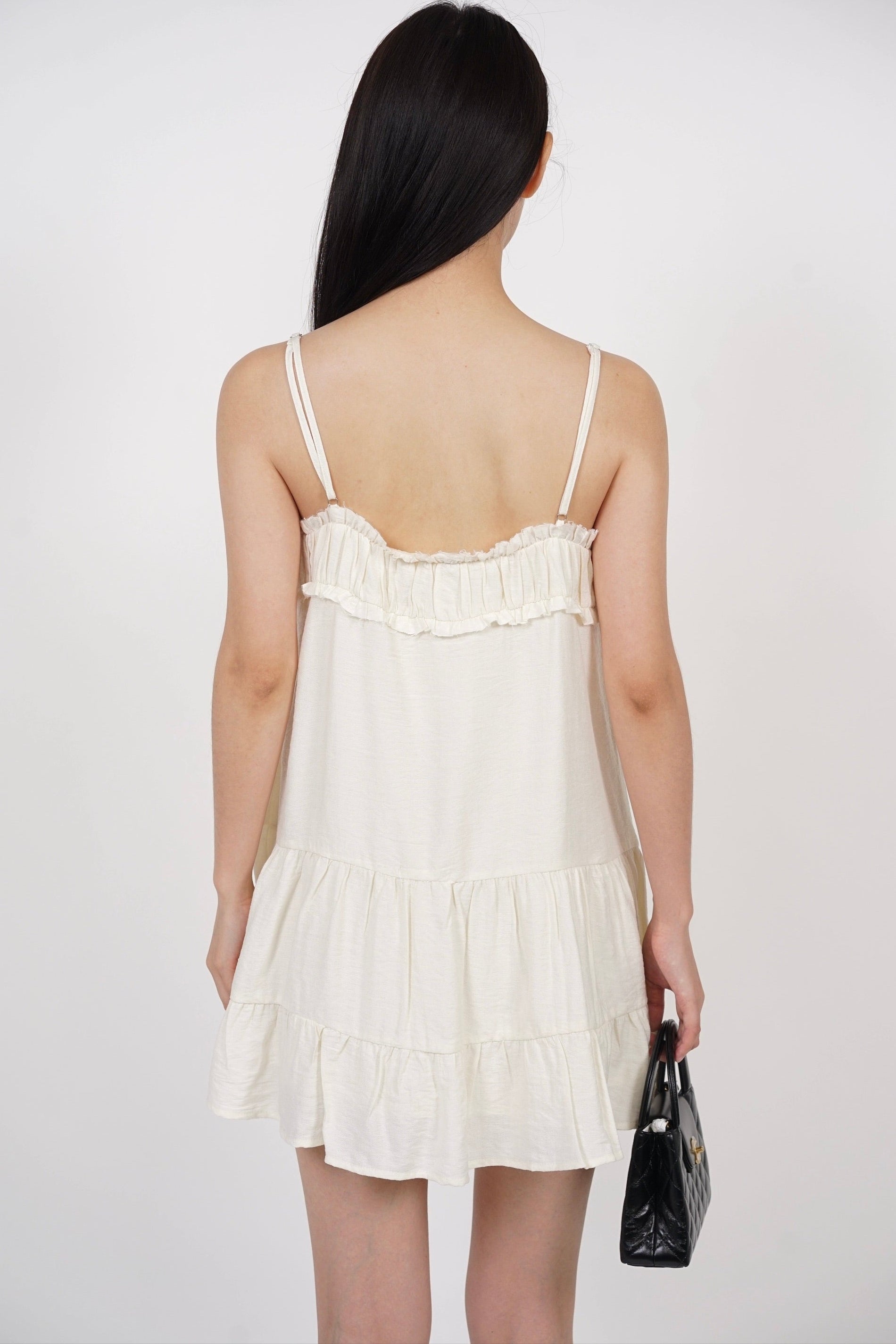 Ruched Gathered Flare Dress in White