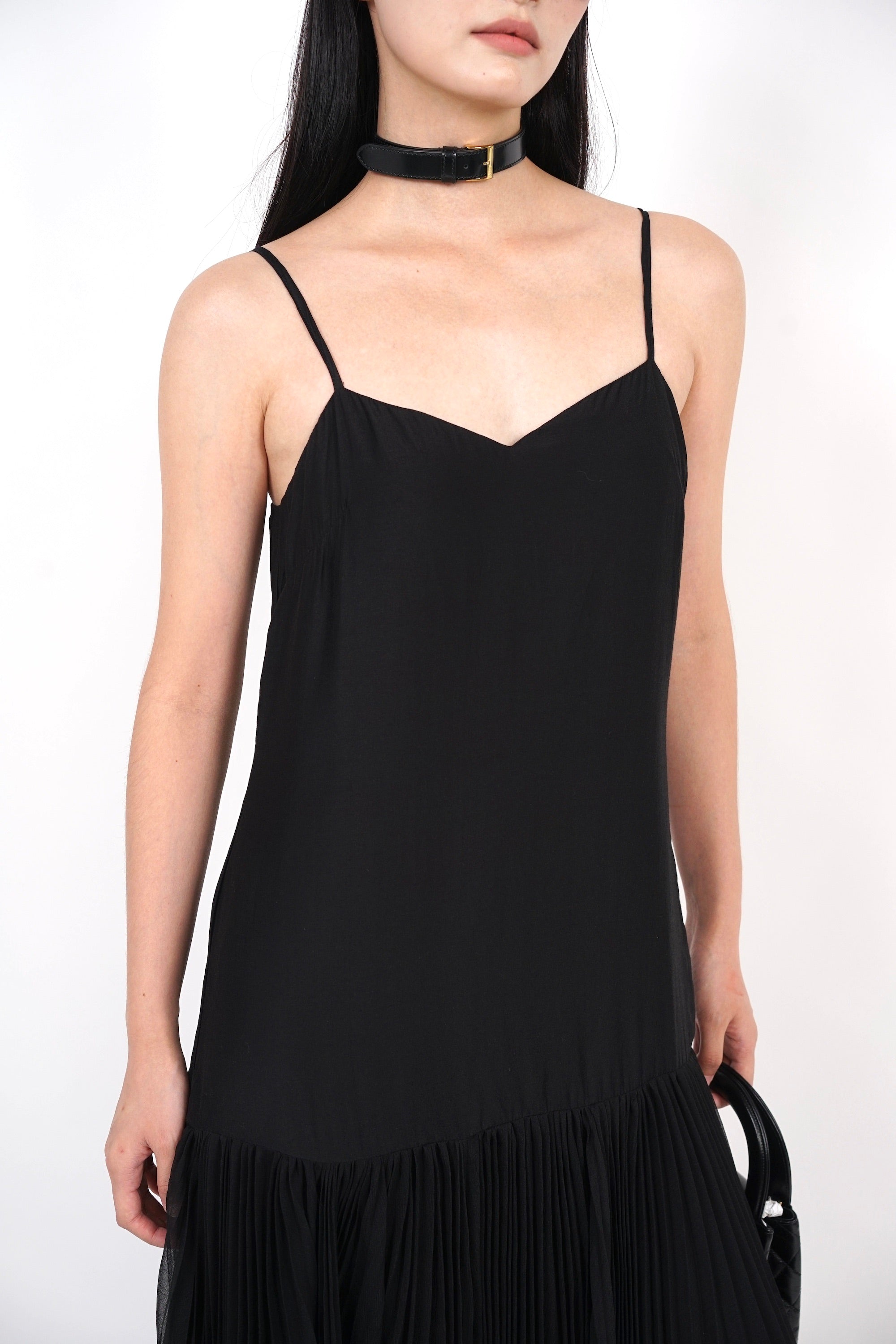 Pleated Flowy Dress in Black