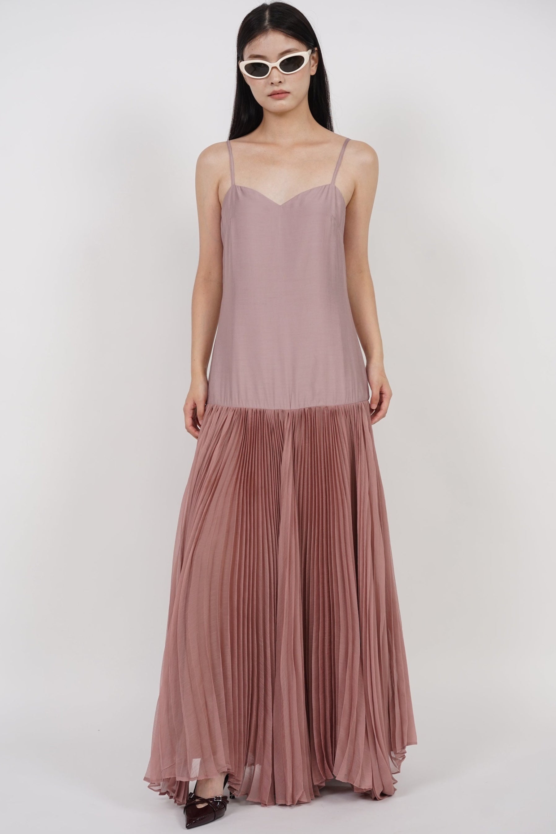 Pleated Flowy Dress in Nude Pink