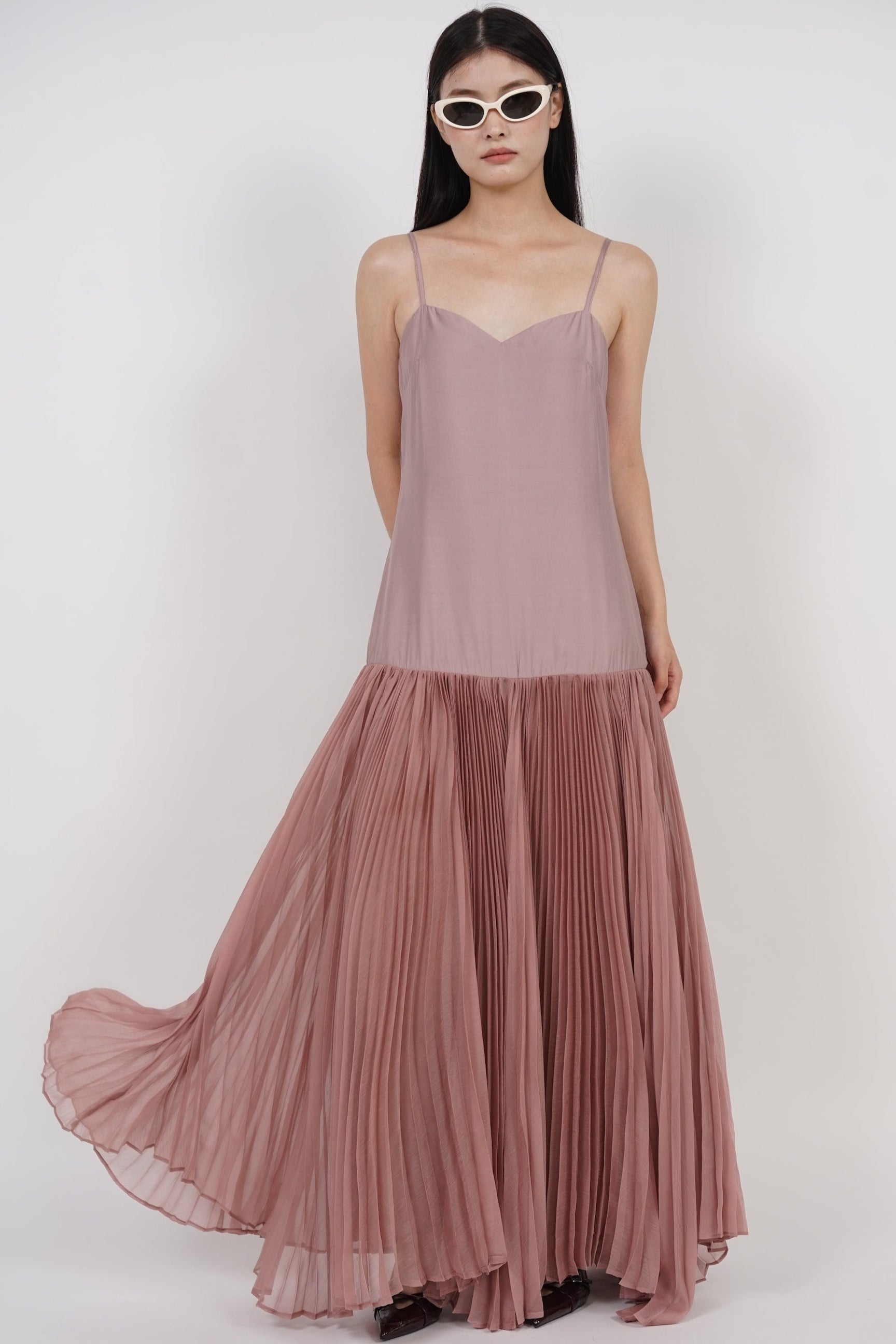 Pleated Flowy Dress in Nude Pink