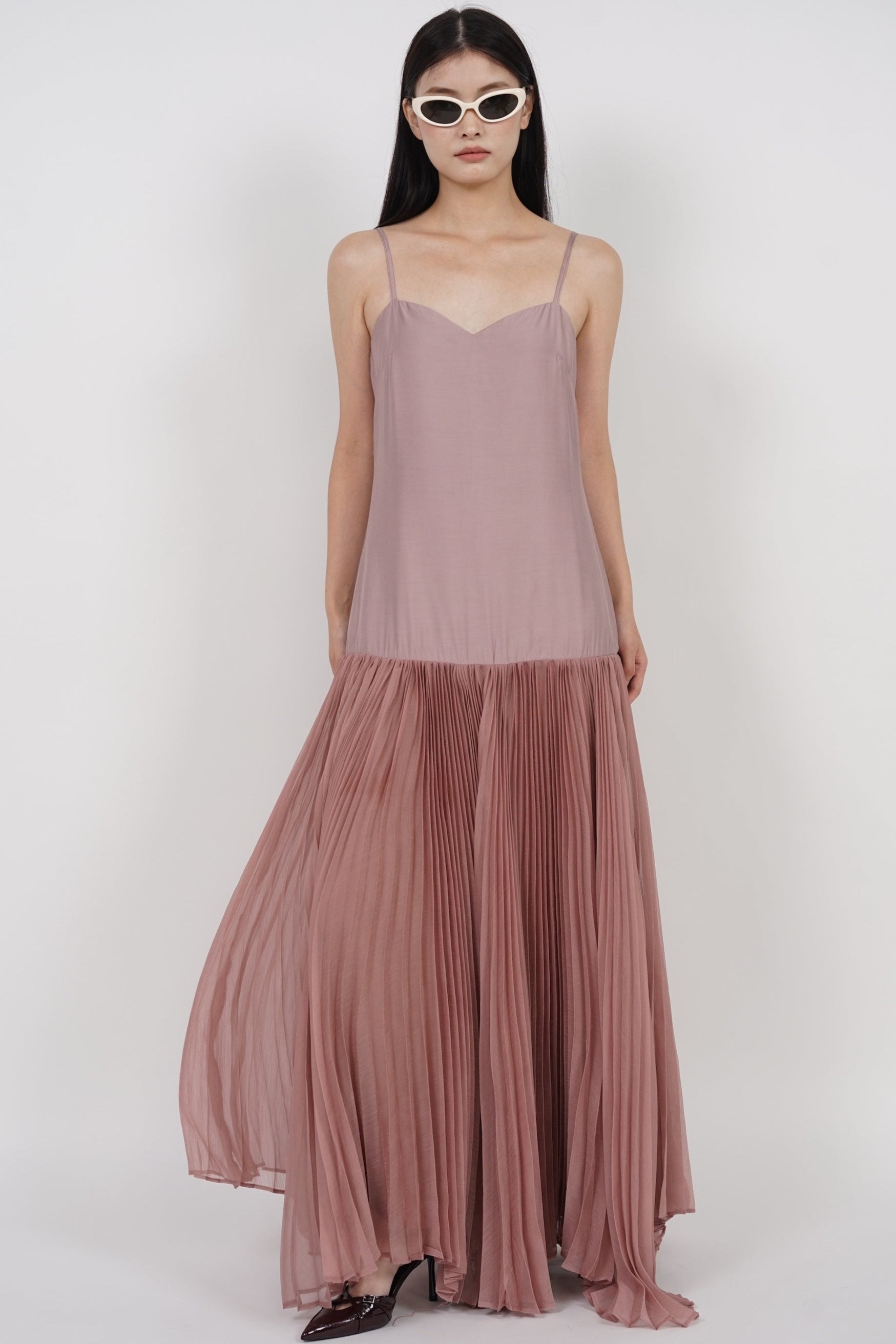 Pleated Flowy Dress in Nude Pink