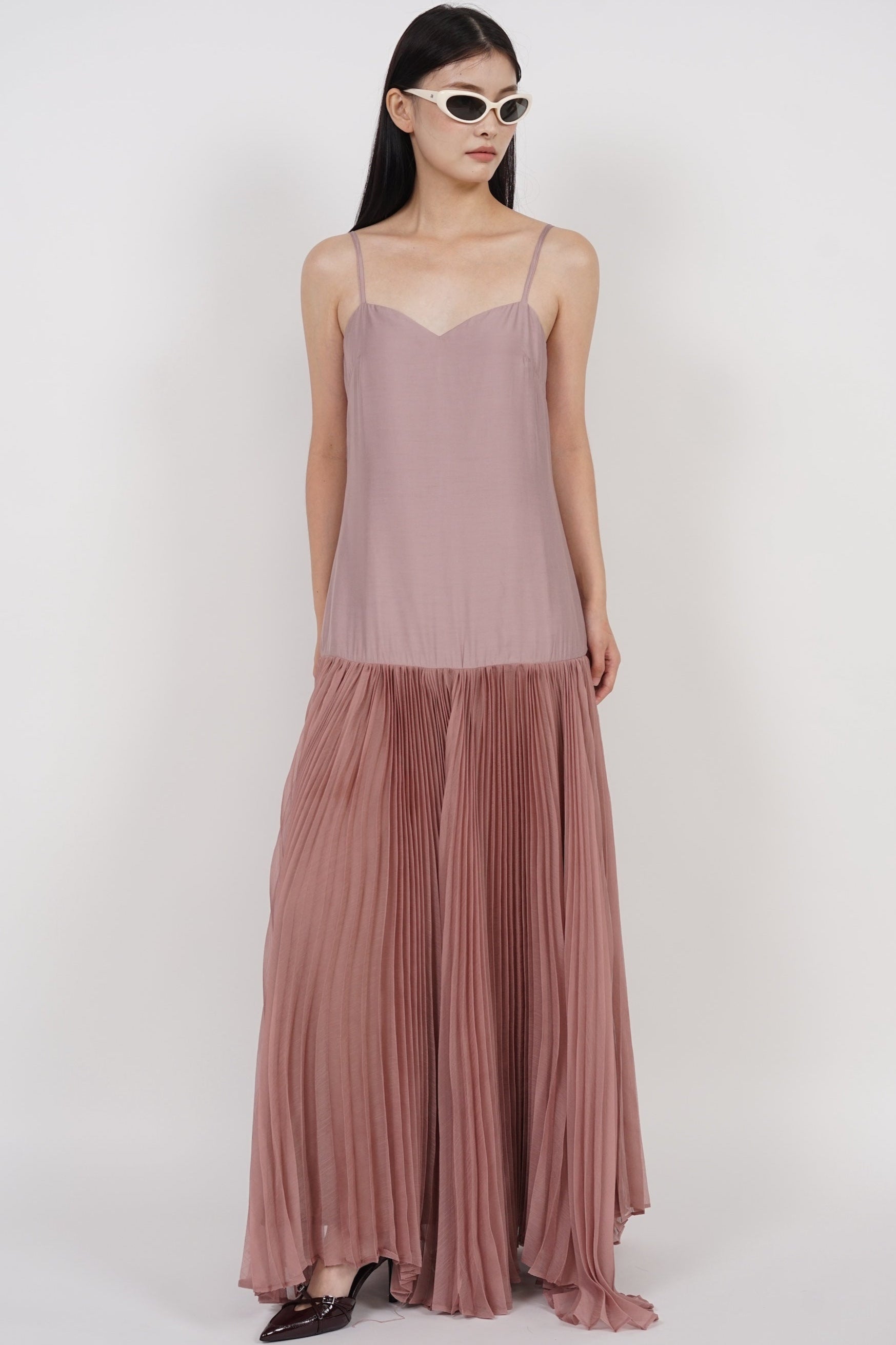 Pleated Flowy Dress in Nude Pink