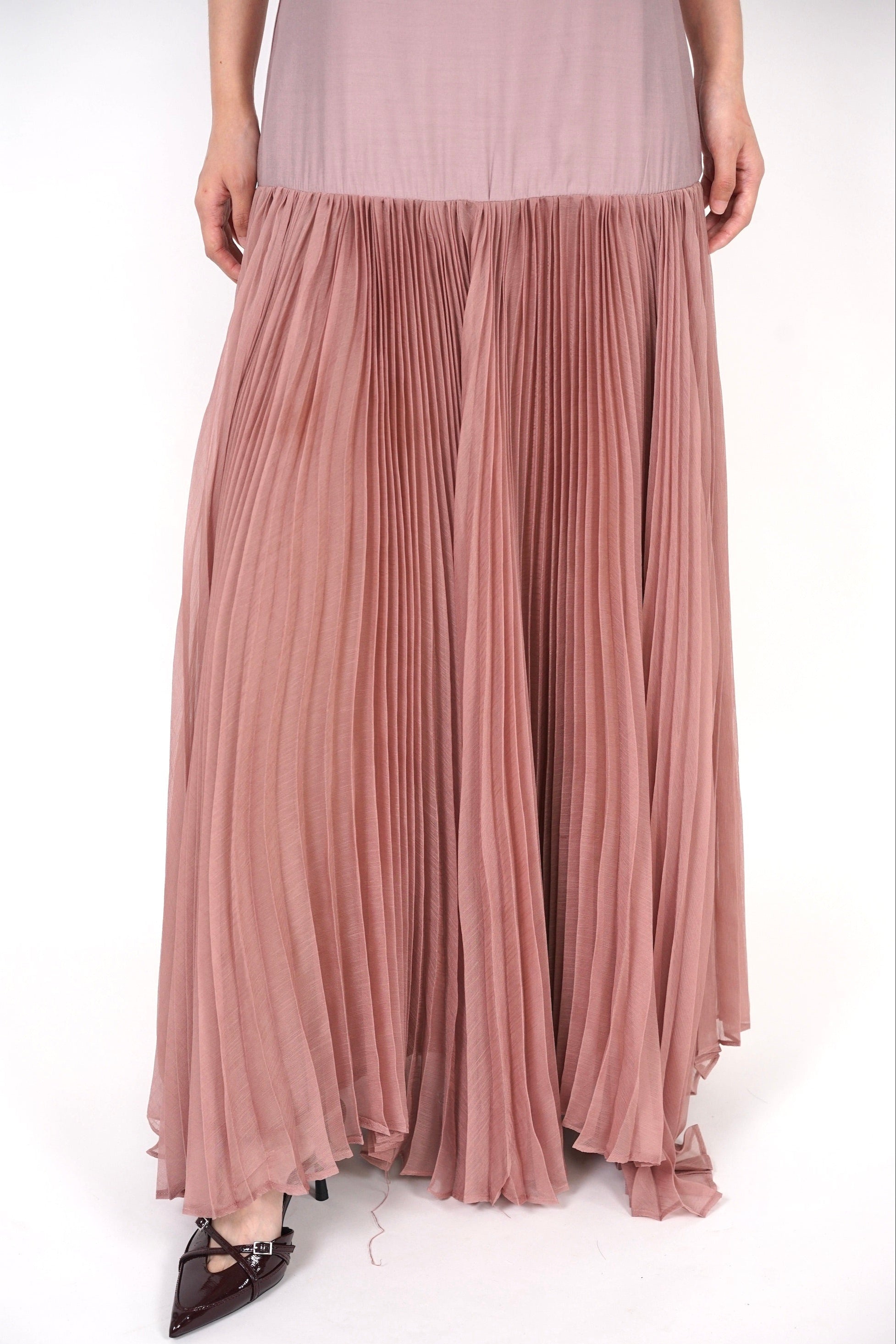 Pleated Flowy Dress in Nude Pink