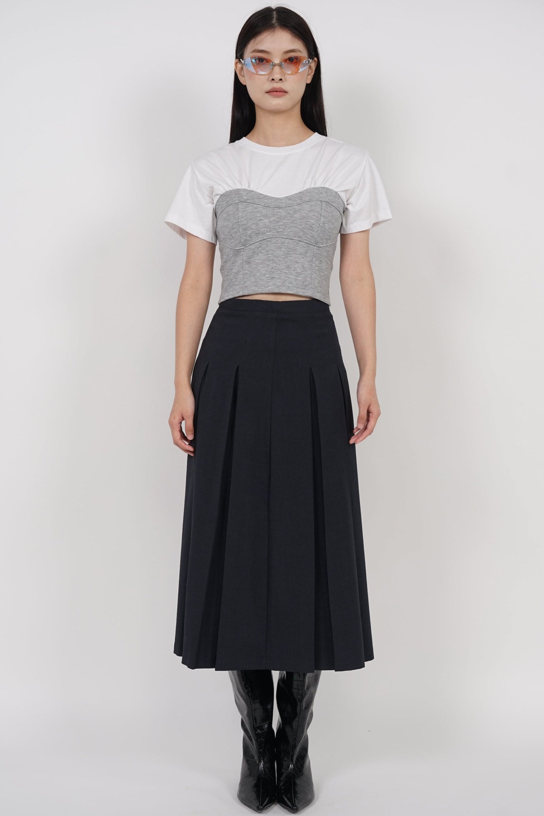 Short Sleeve Bustier Top in White Grey