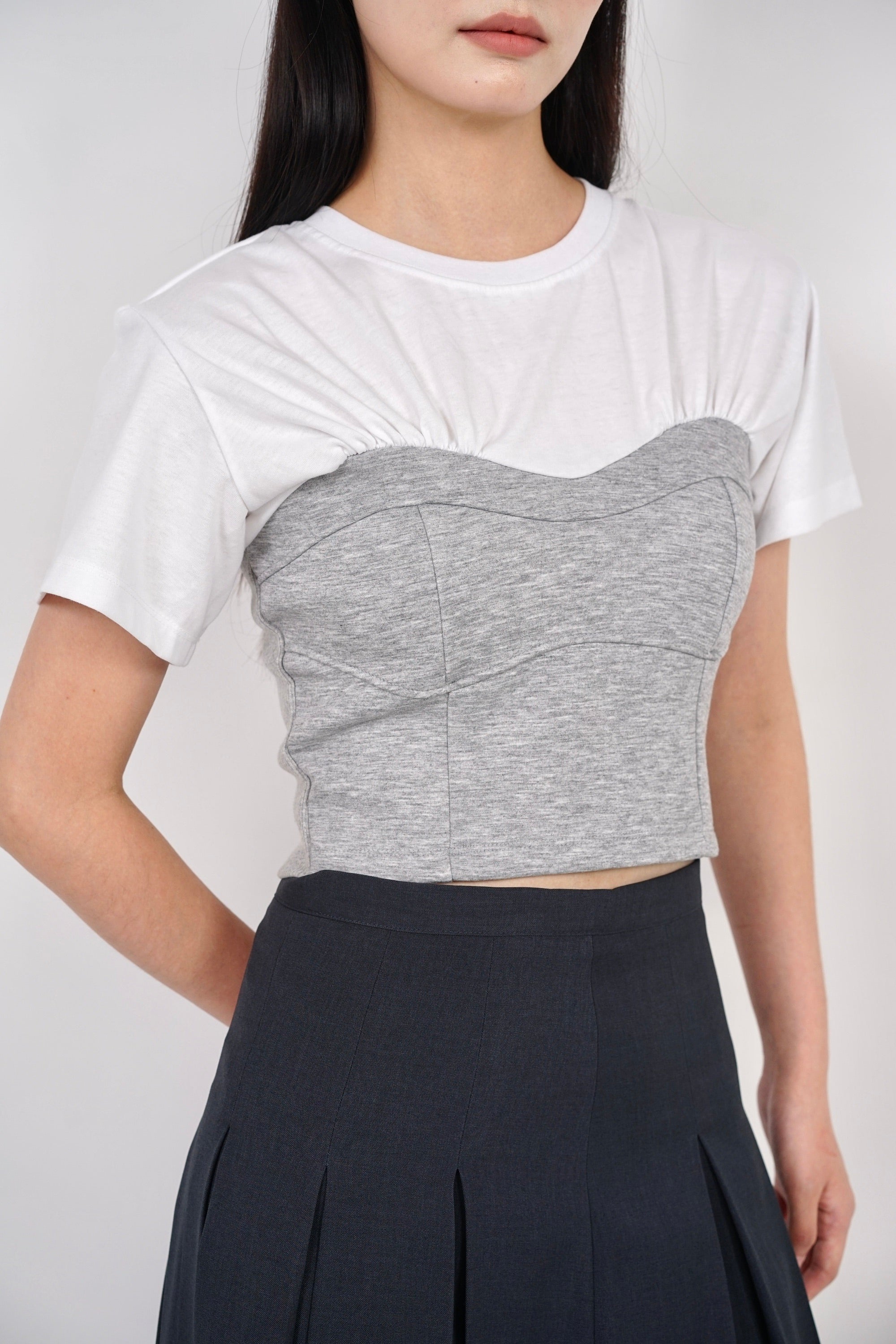 Short Sleeve Bustier Top in White Grey