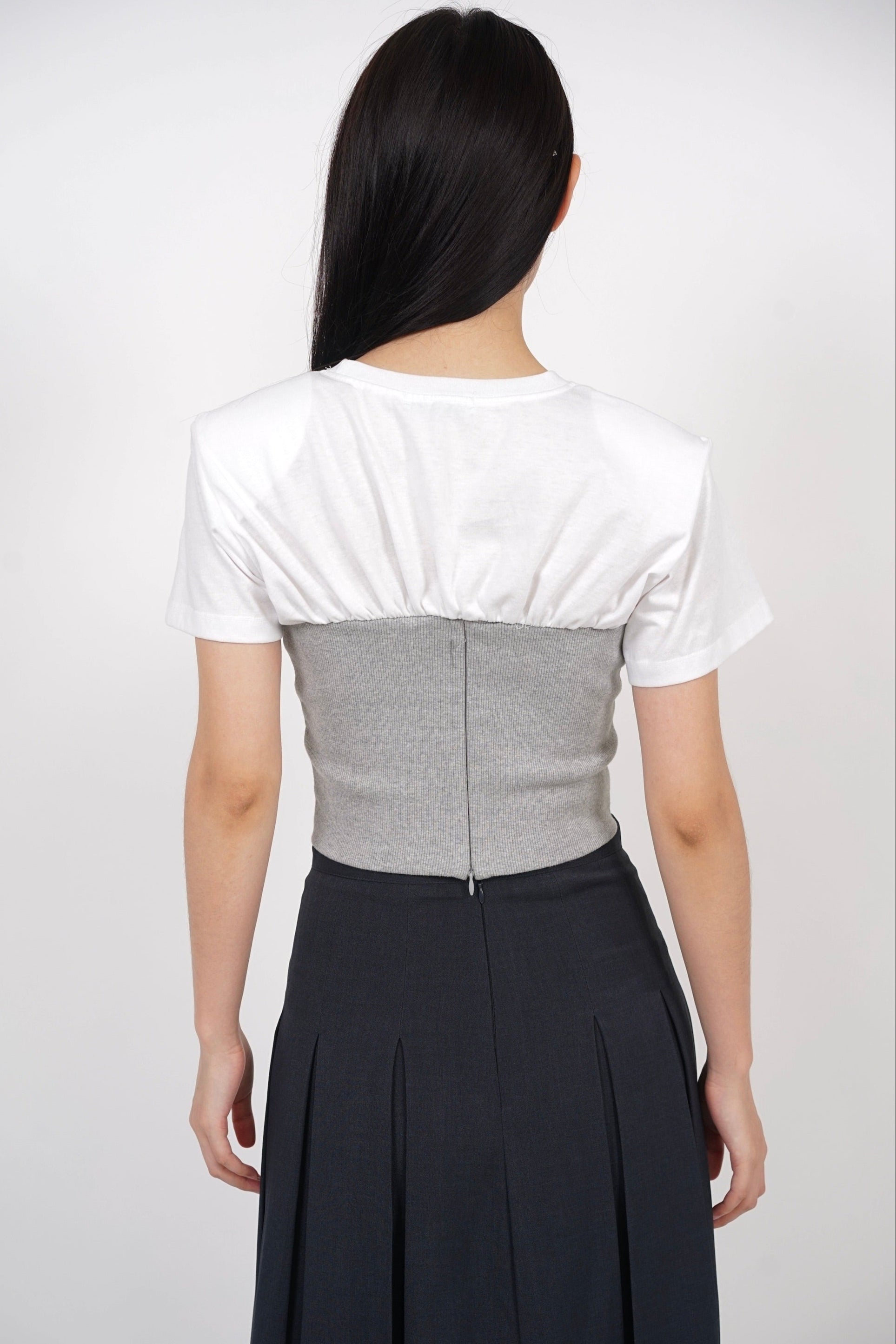 Short Sleeve Bustier Top in White Grey
