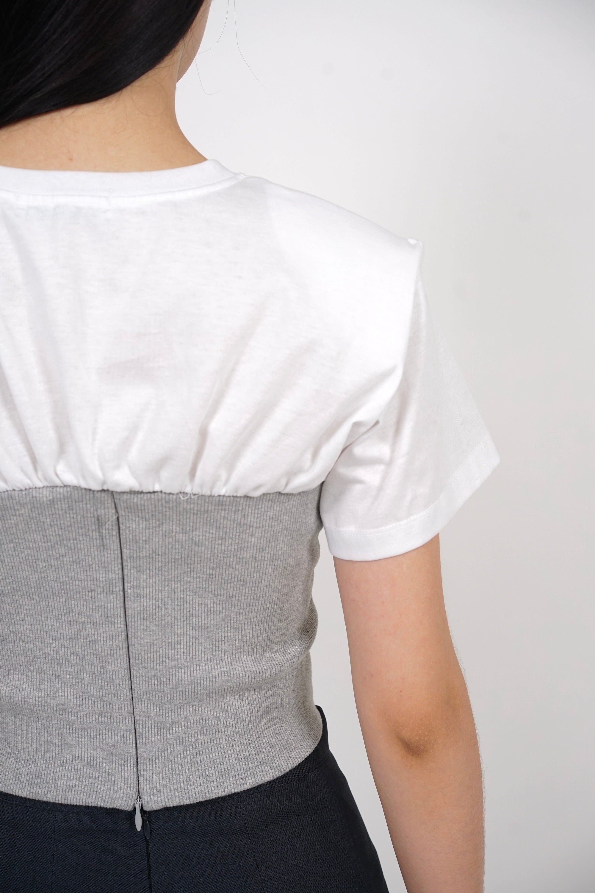 Short Sleeve Bustier Top in White Grey
