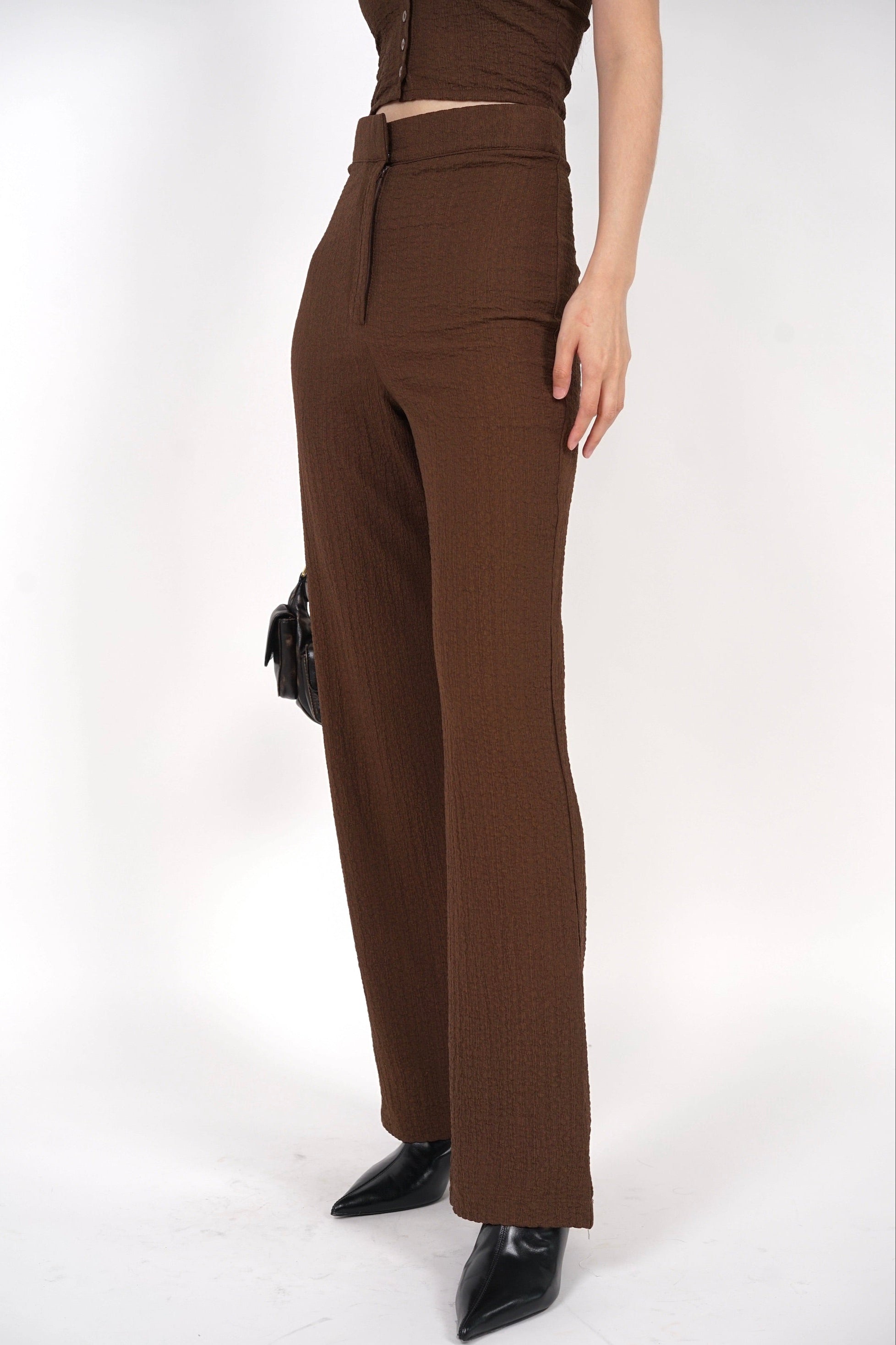Textured Flared Hem Pants in Mocha