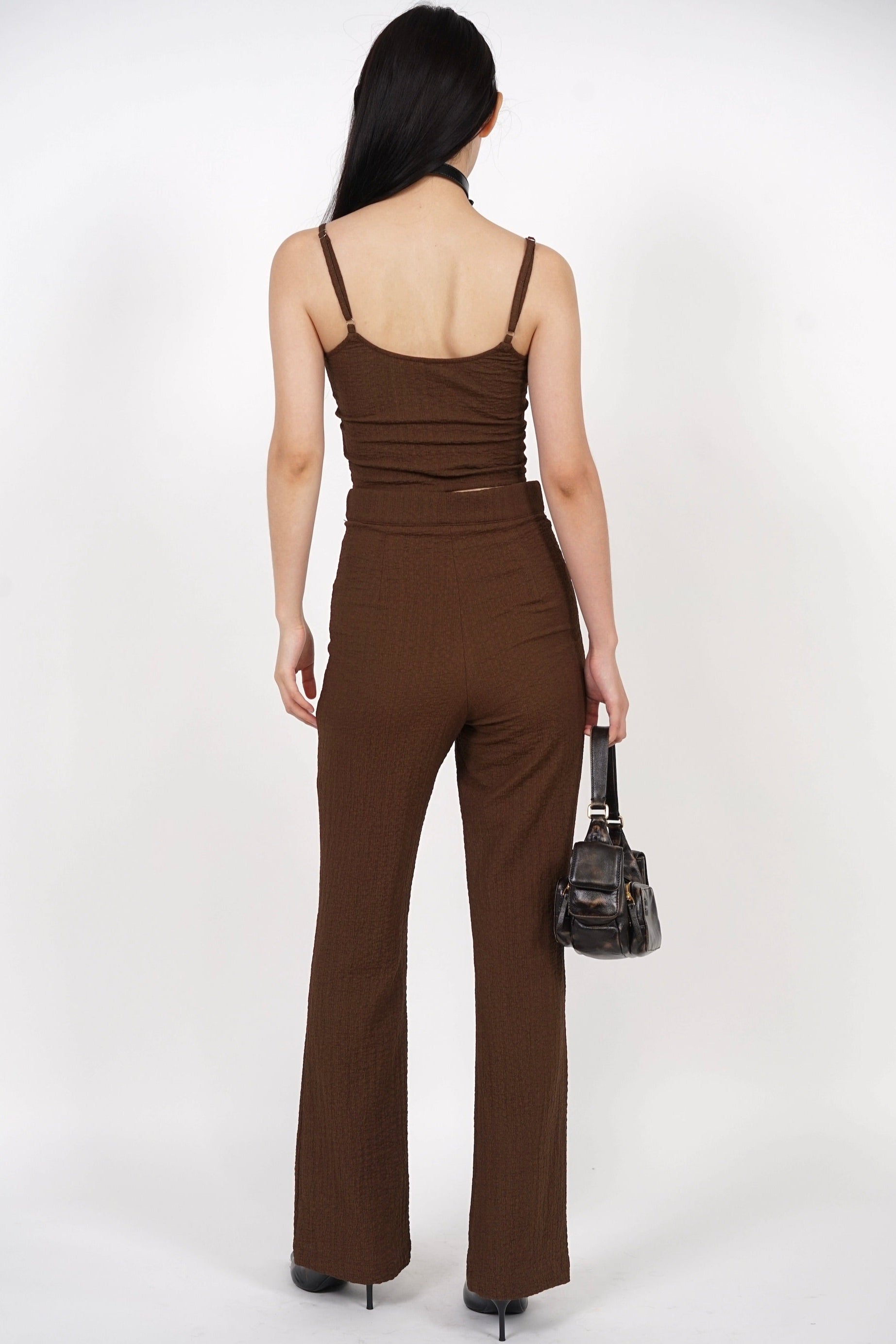 Textured Flared Hem Pants in Mocha