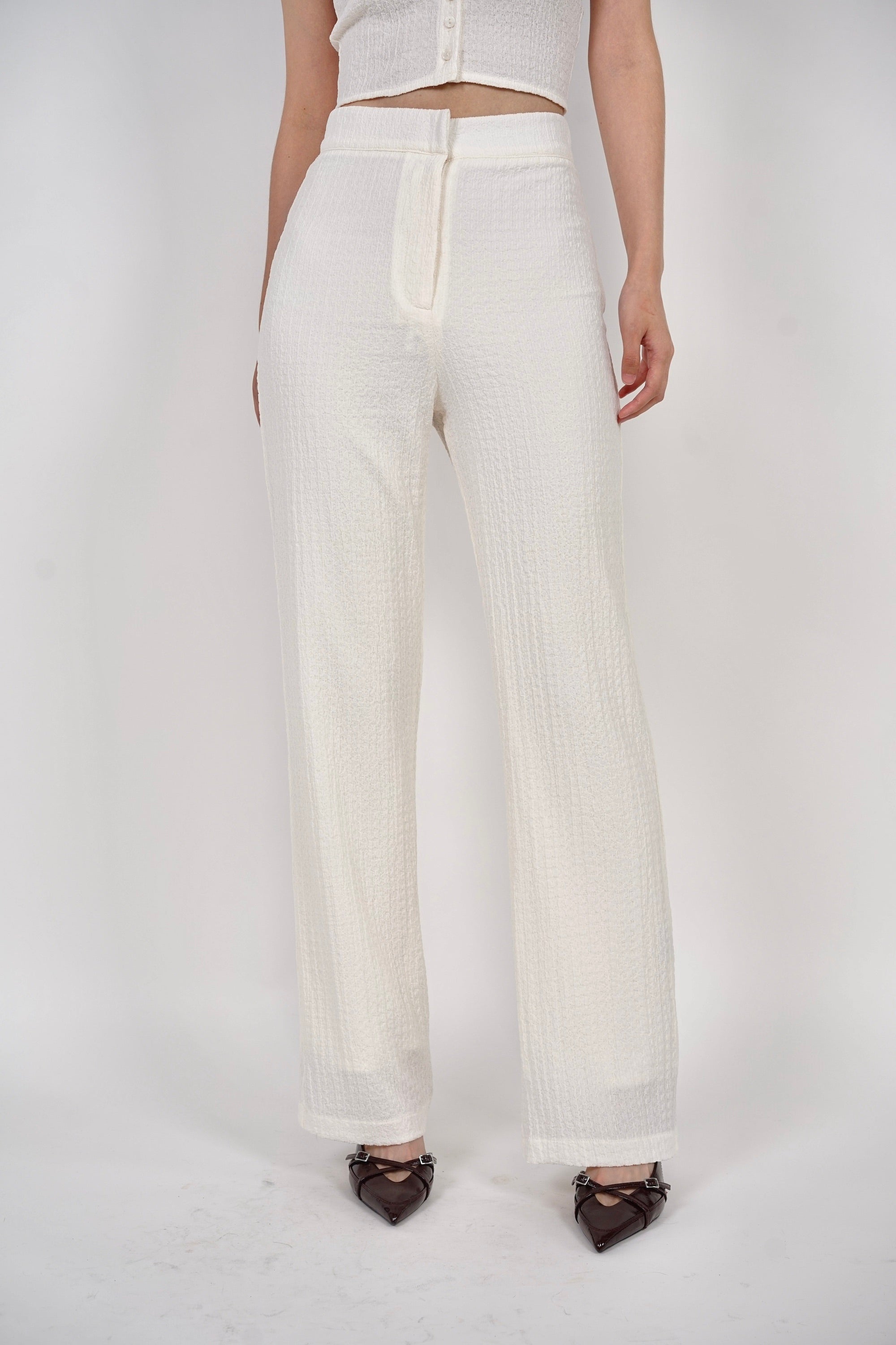 Textured Flared Hem Pants in Cream