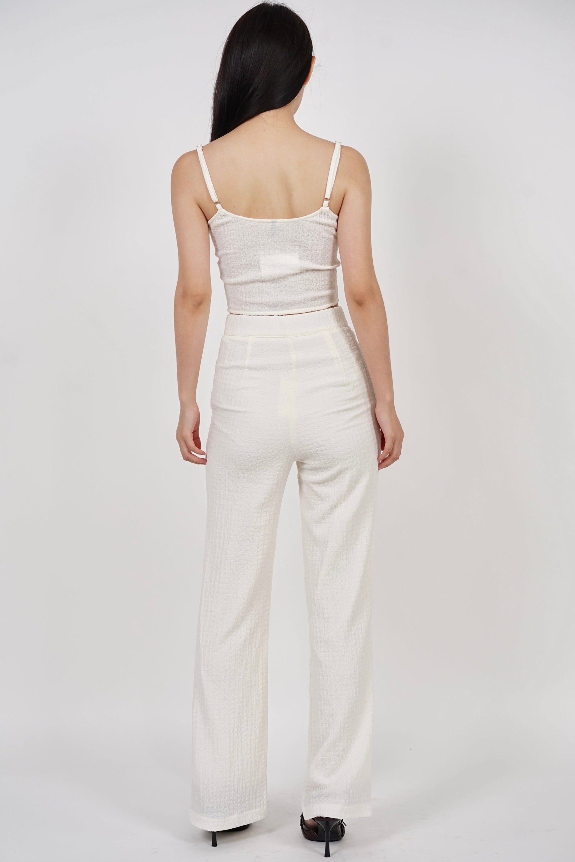 Textured Flared Hem Pants in Cream