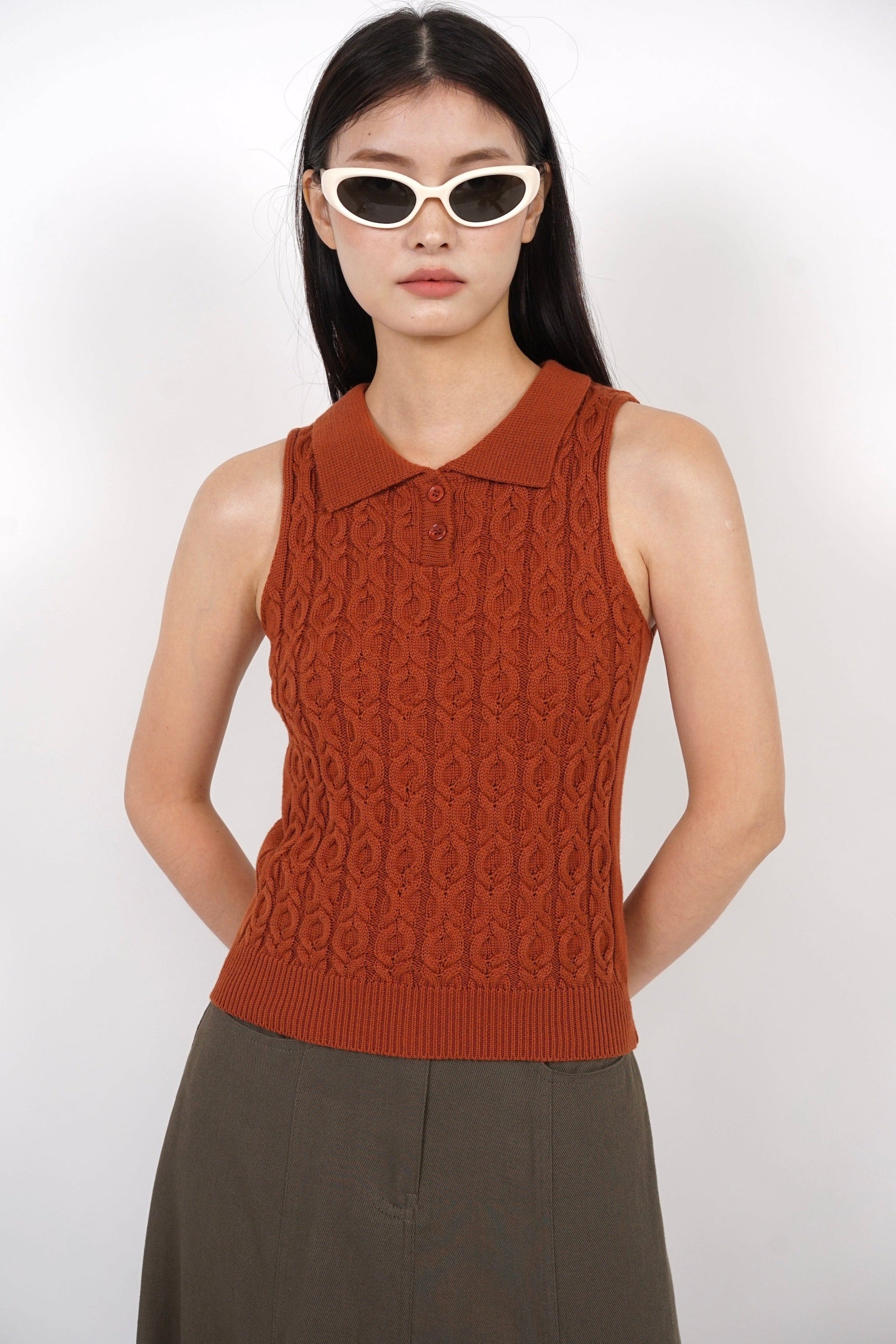 Halter Cable Knit Top in Camel