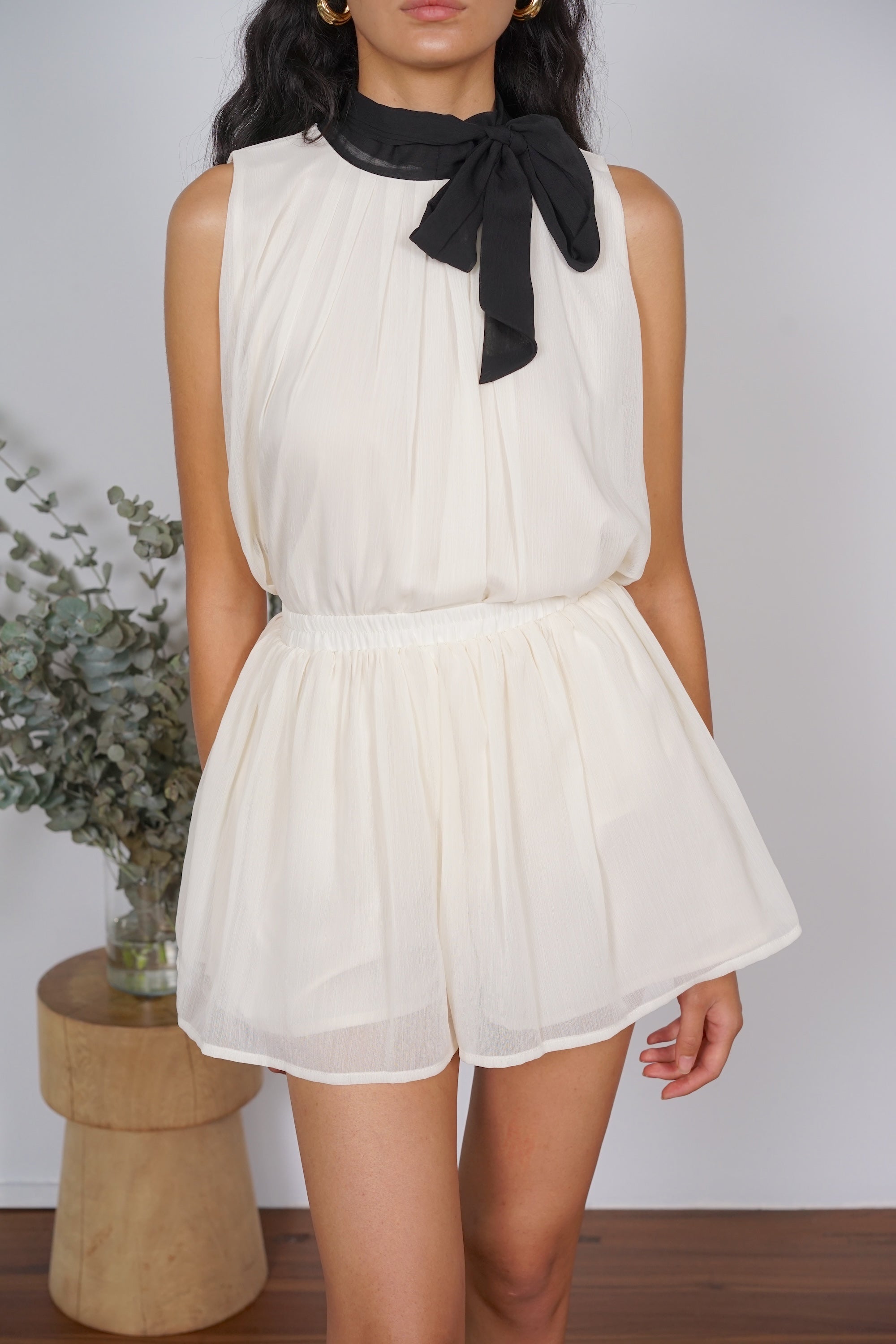 Elastic Georgette Flowy Shorts in Cream