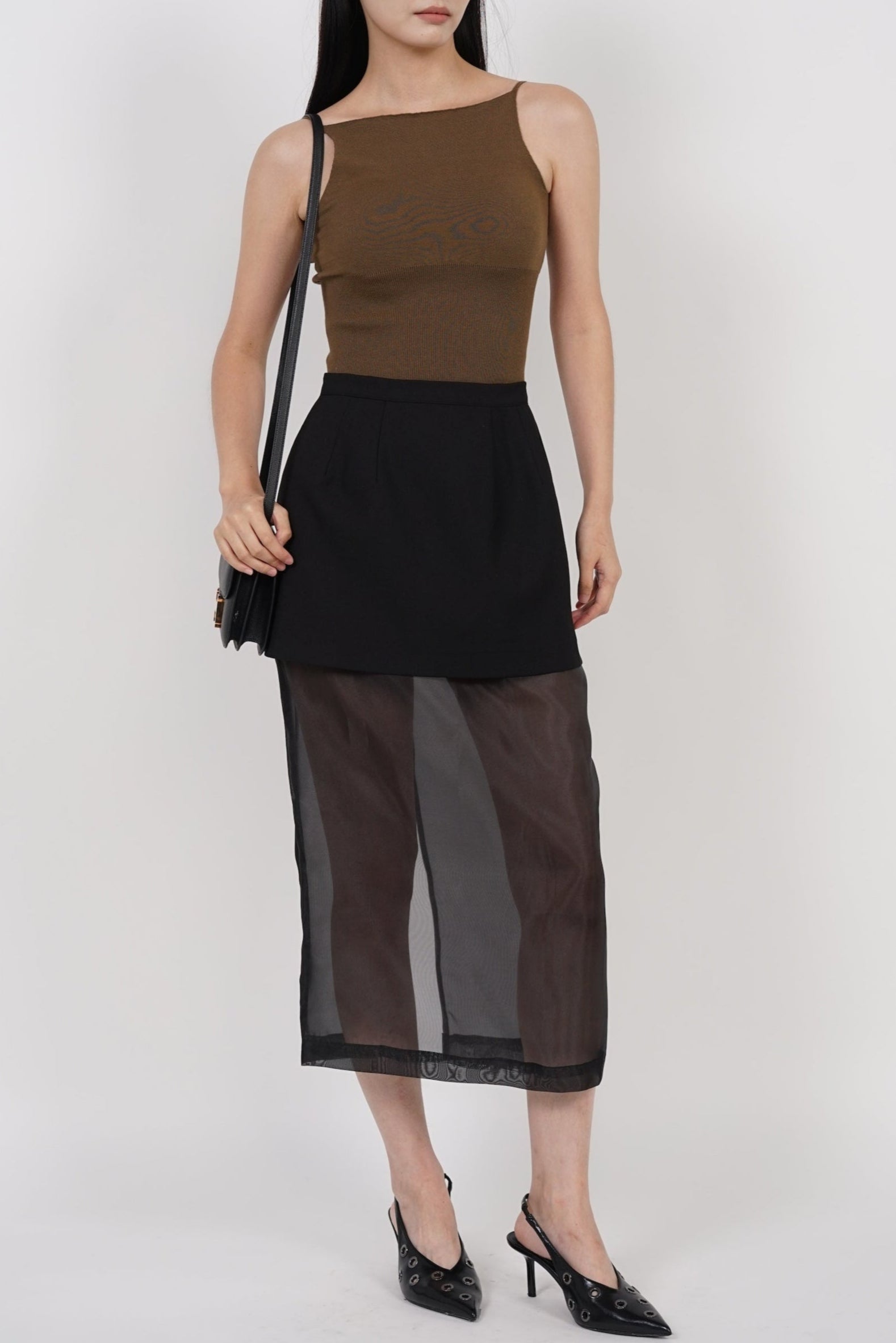 Padded Halter Neck Knit Top in Olive