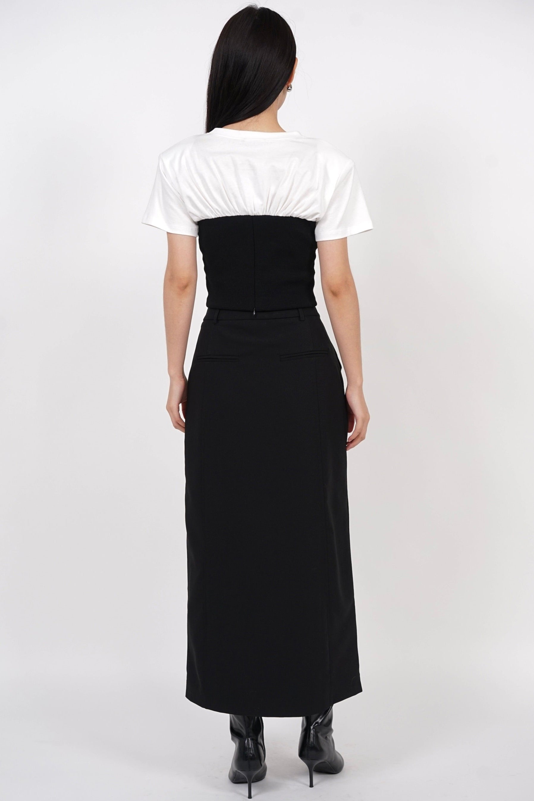 Button Utility Midi Skirt in Black