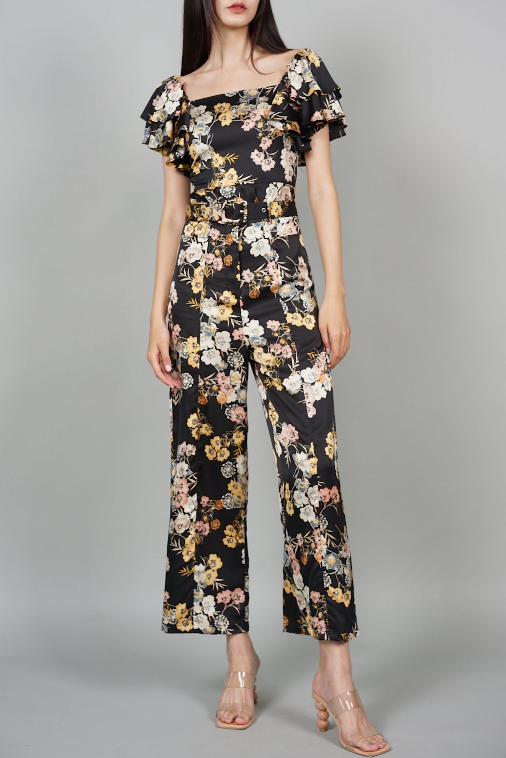 Huda Wide Leg Pants in Black Floral