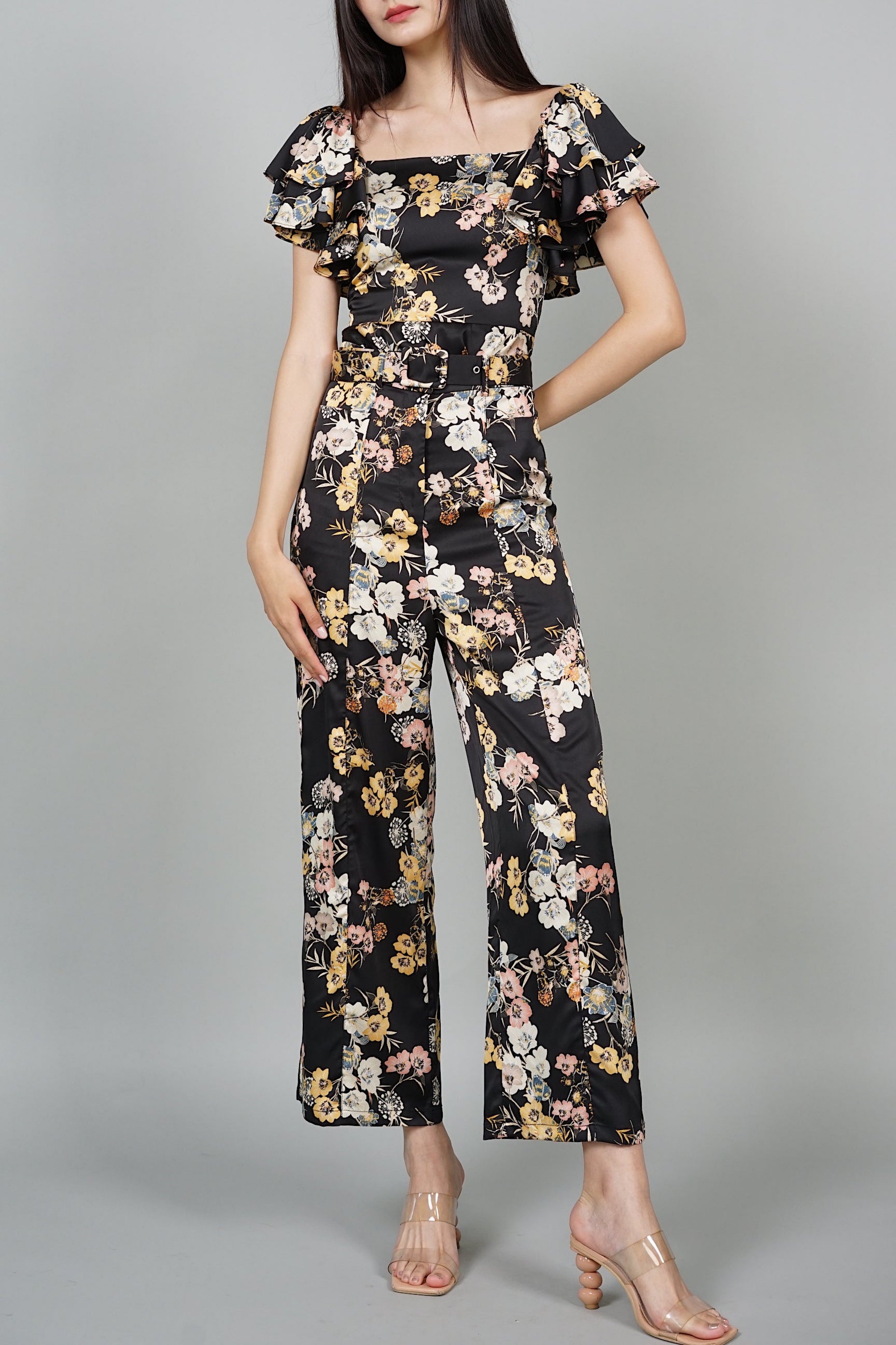 Huda Ruffled Top in Black Floral