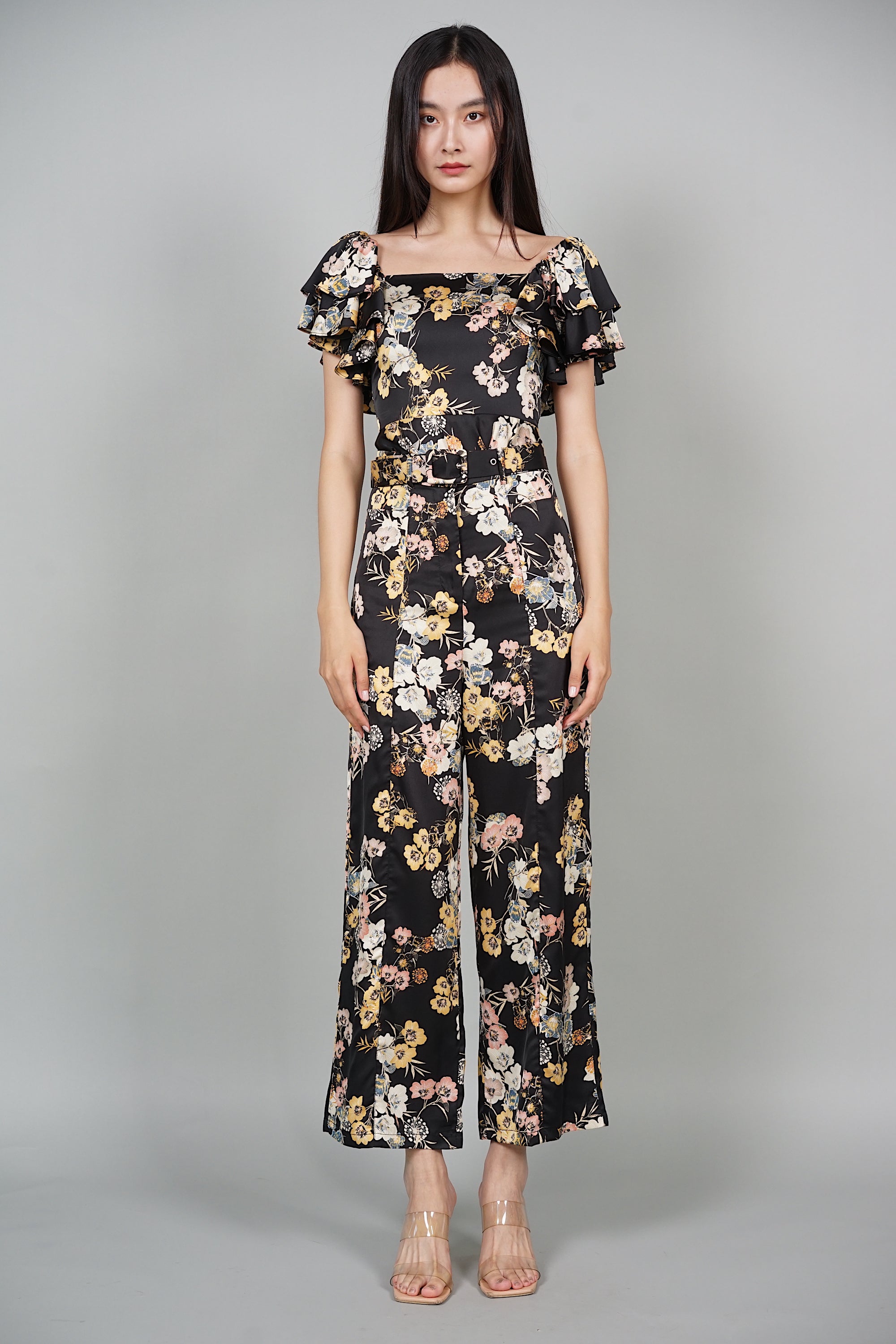 Huda Wide Leg Pants in Black Floral