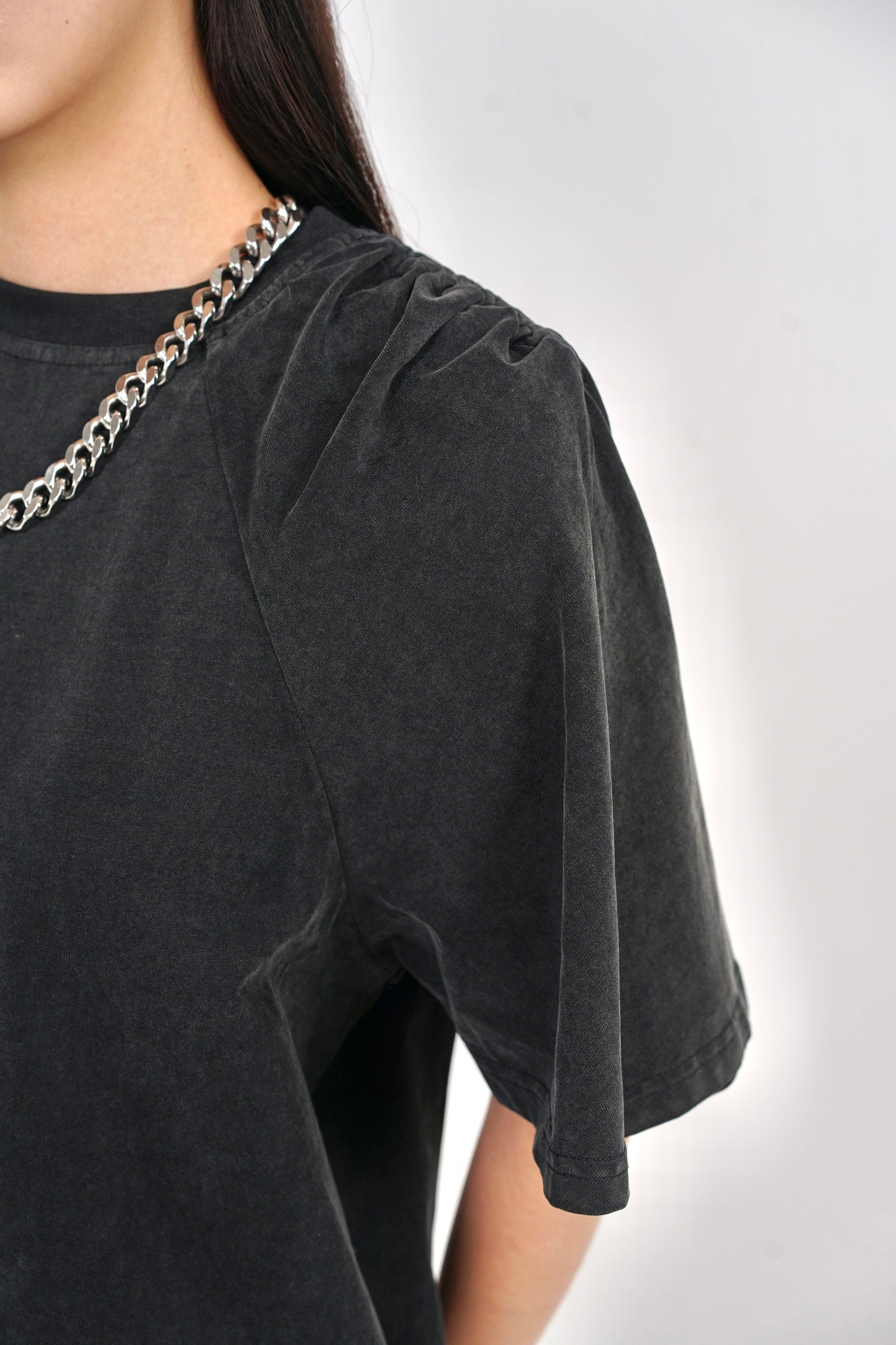 Washed Gathered Padded Top in Black