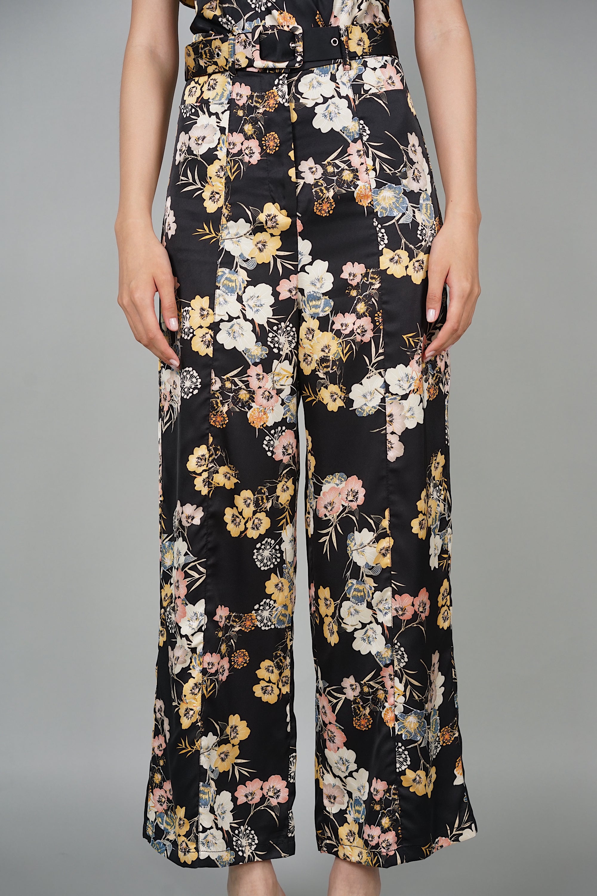 Huda Wide Leg Pants in Black Floral