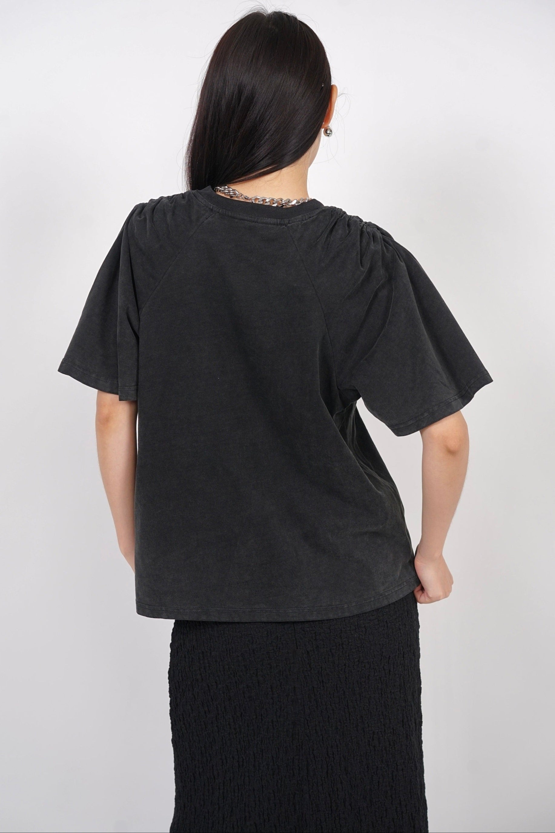 Washed Gathered Padded Top in Black