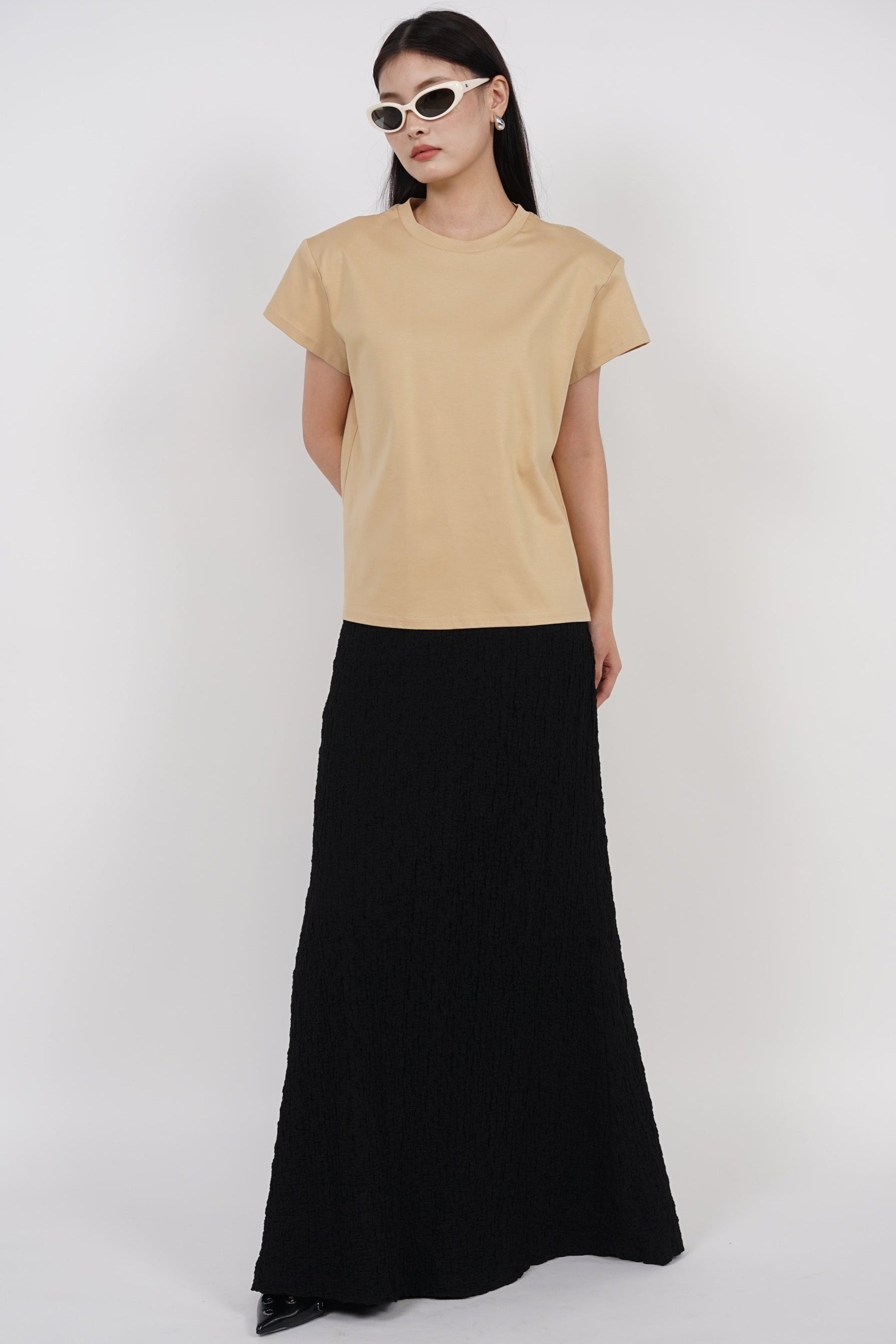Padded Short Sleeve Shirt in Beige