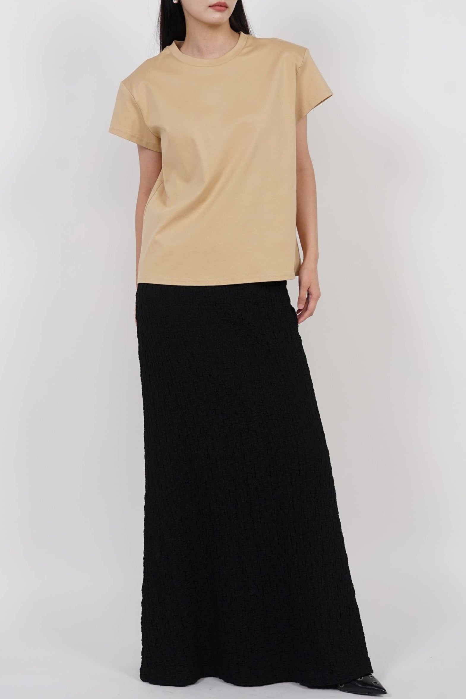 Padded Short Sleeve Shirt in Beige