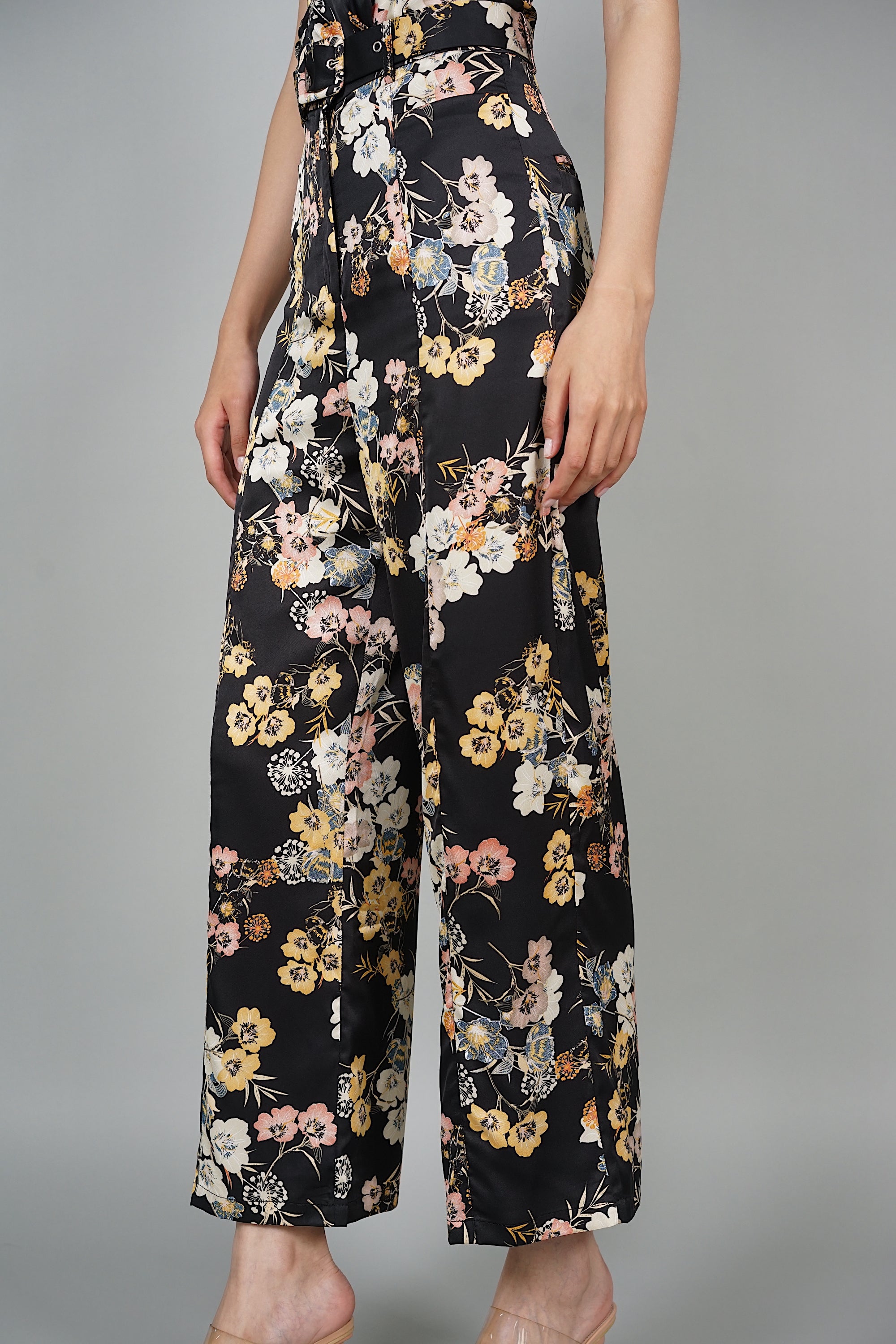 Huda Wide Leg Pants in Black Floral