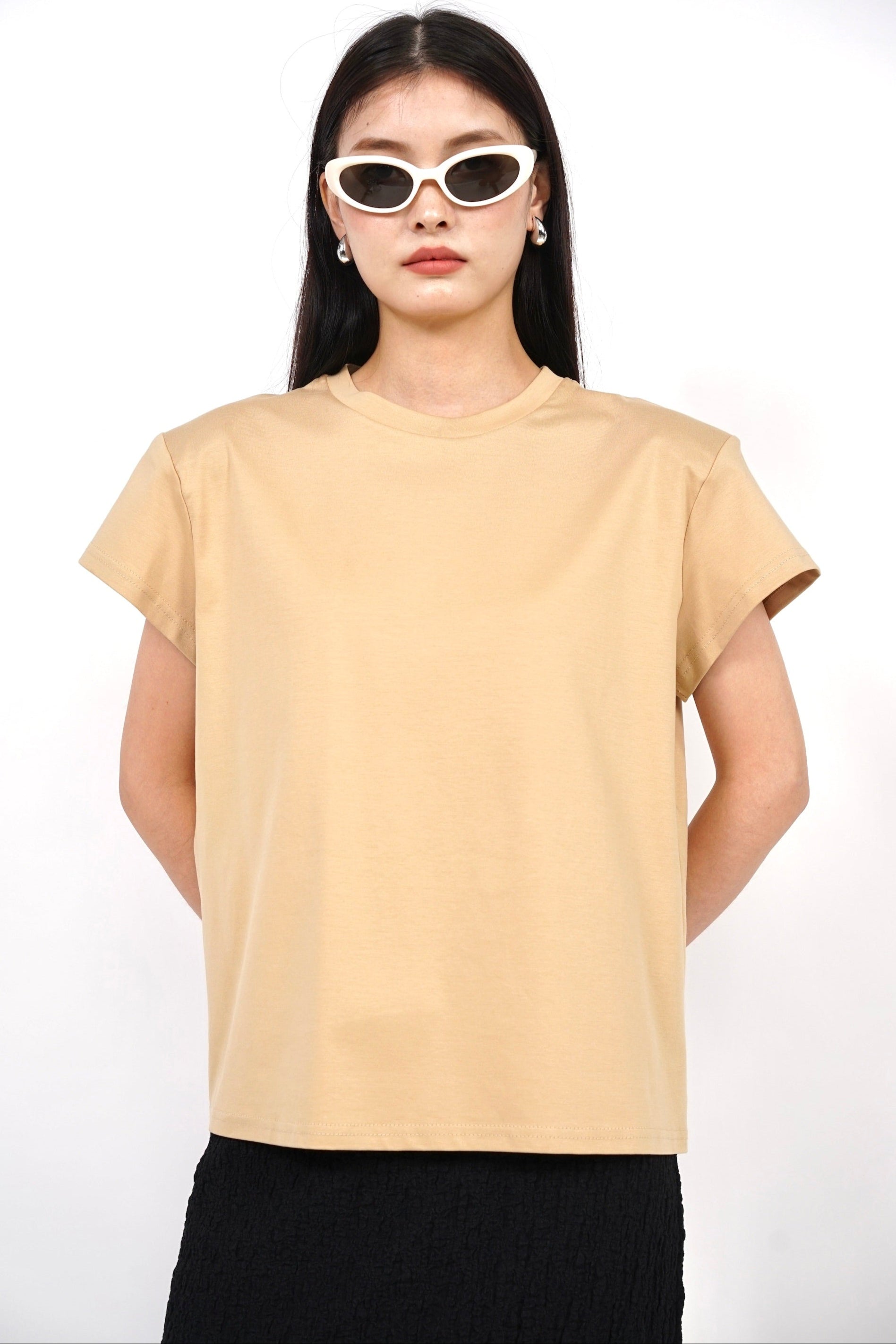 Padded Short Sleeve Shirt in Beige