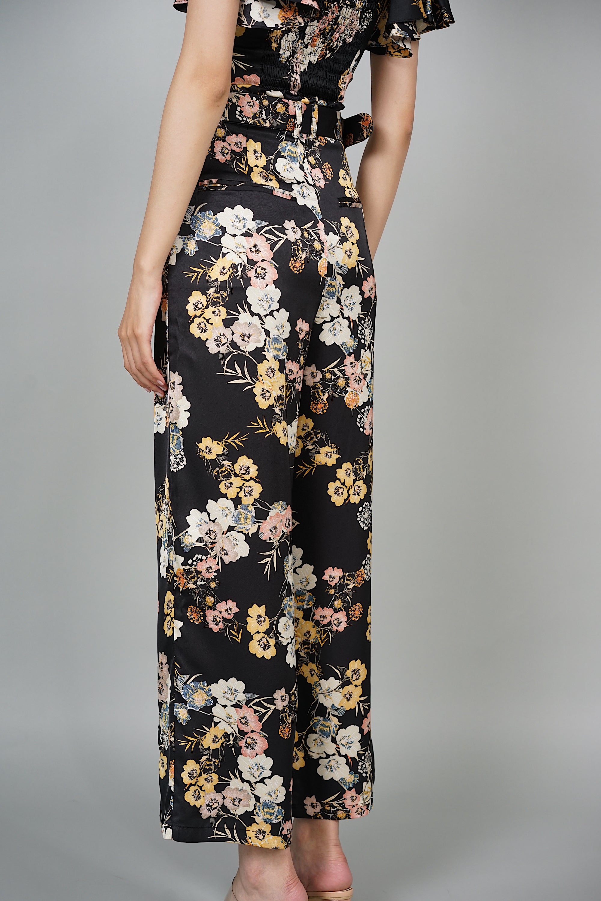 Huda Wide Leg Pants in Black Floral