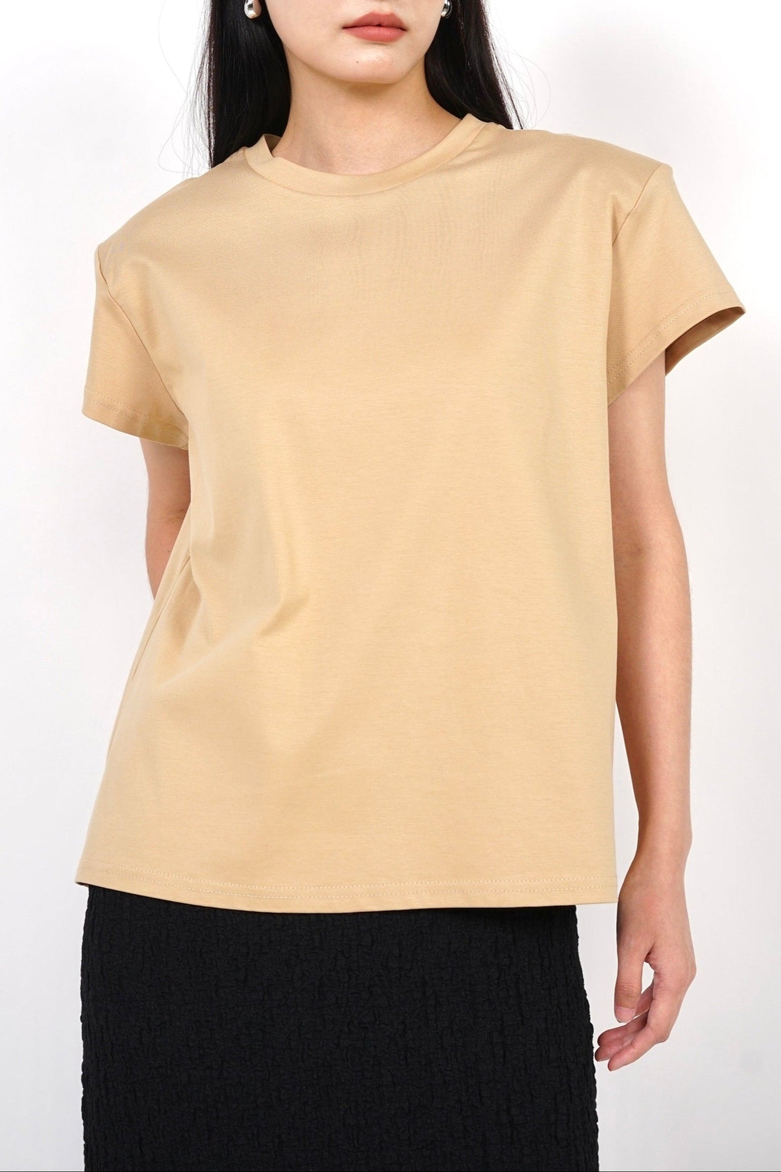 Padded Short Sleeve Shirt in Beige