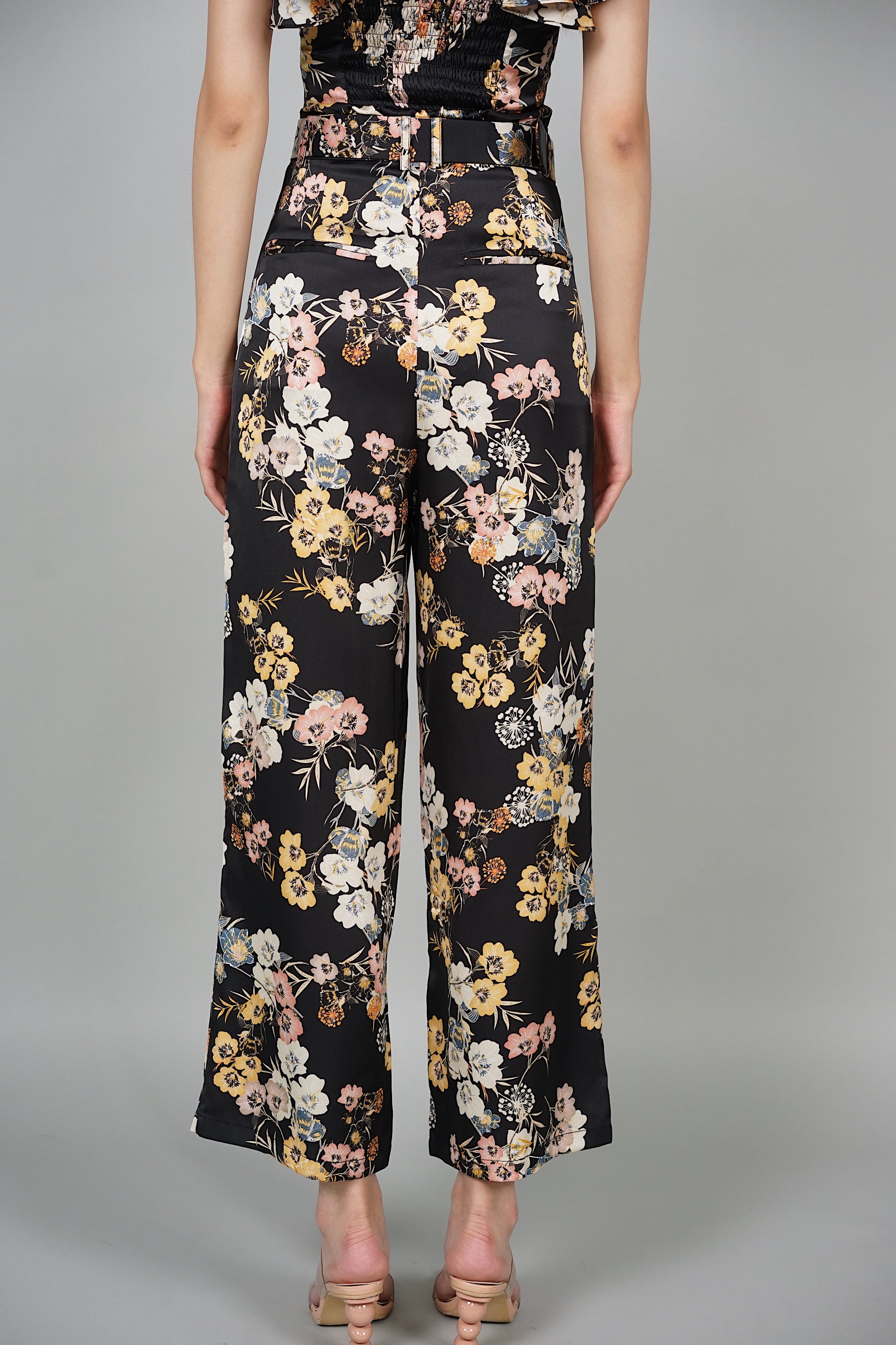 Huda Wide Leg Pants in Black Floral