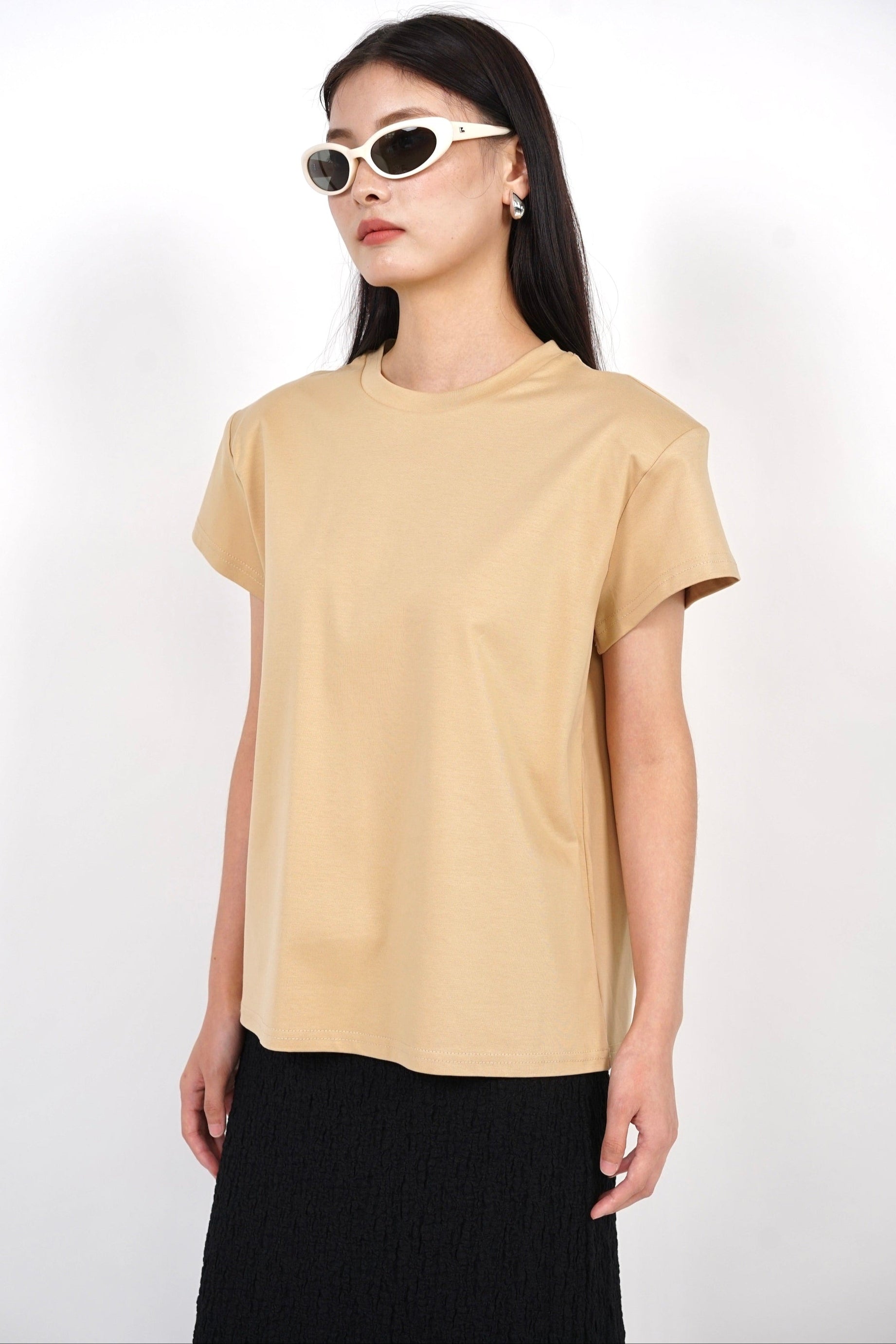 Padded Short Sleeve Shirt in Beige