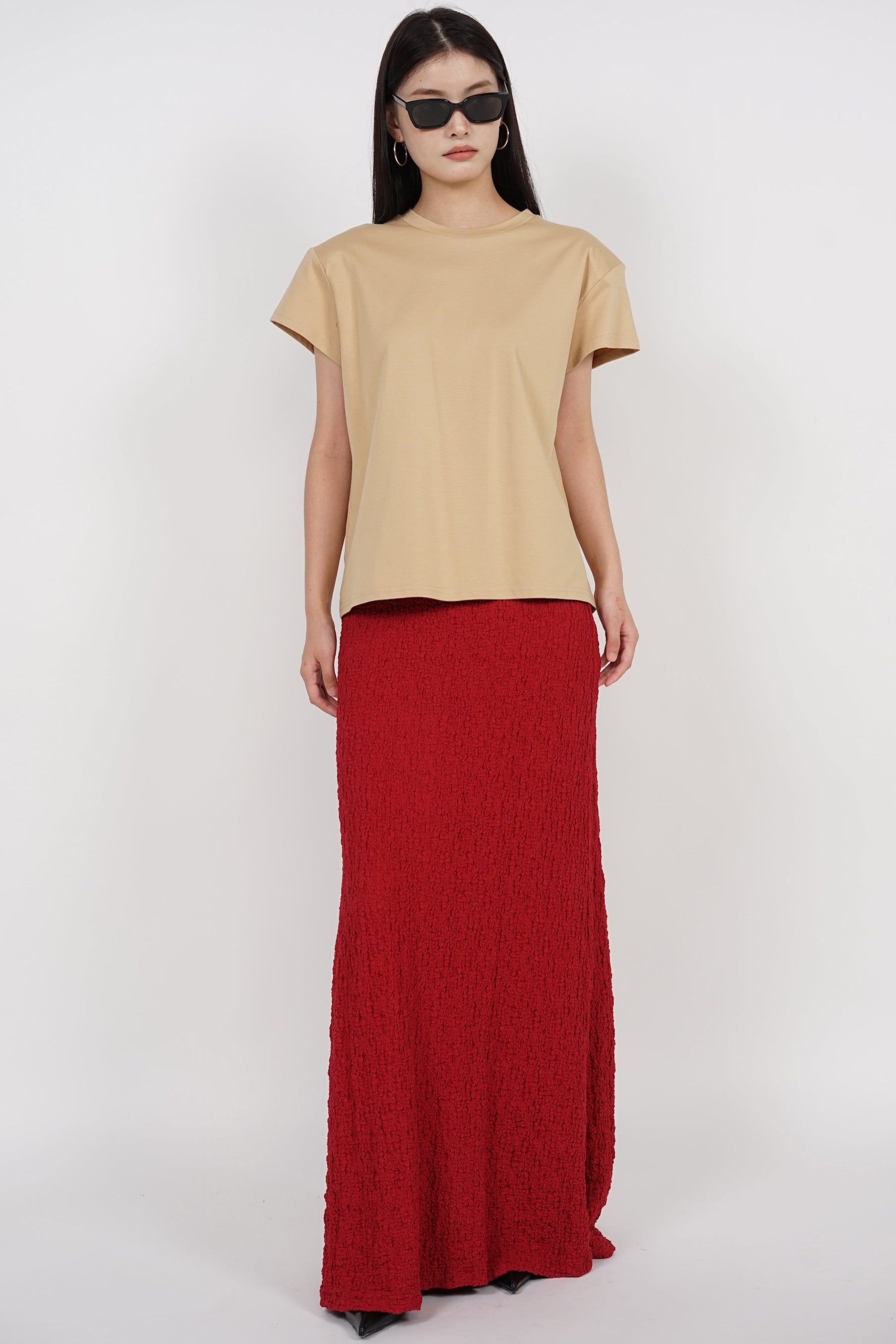 Padded Short Sleeve Shirt in Beige