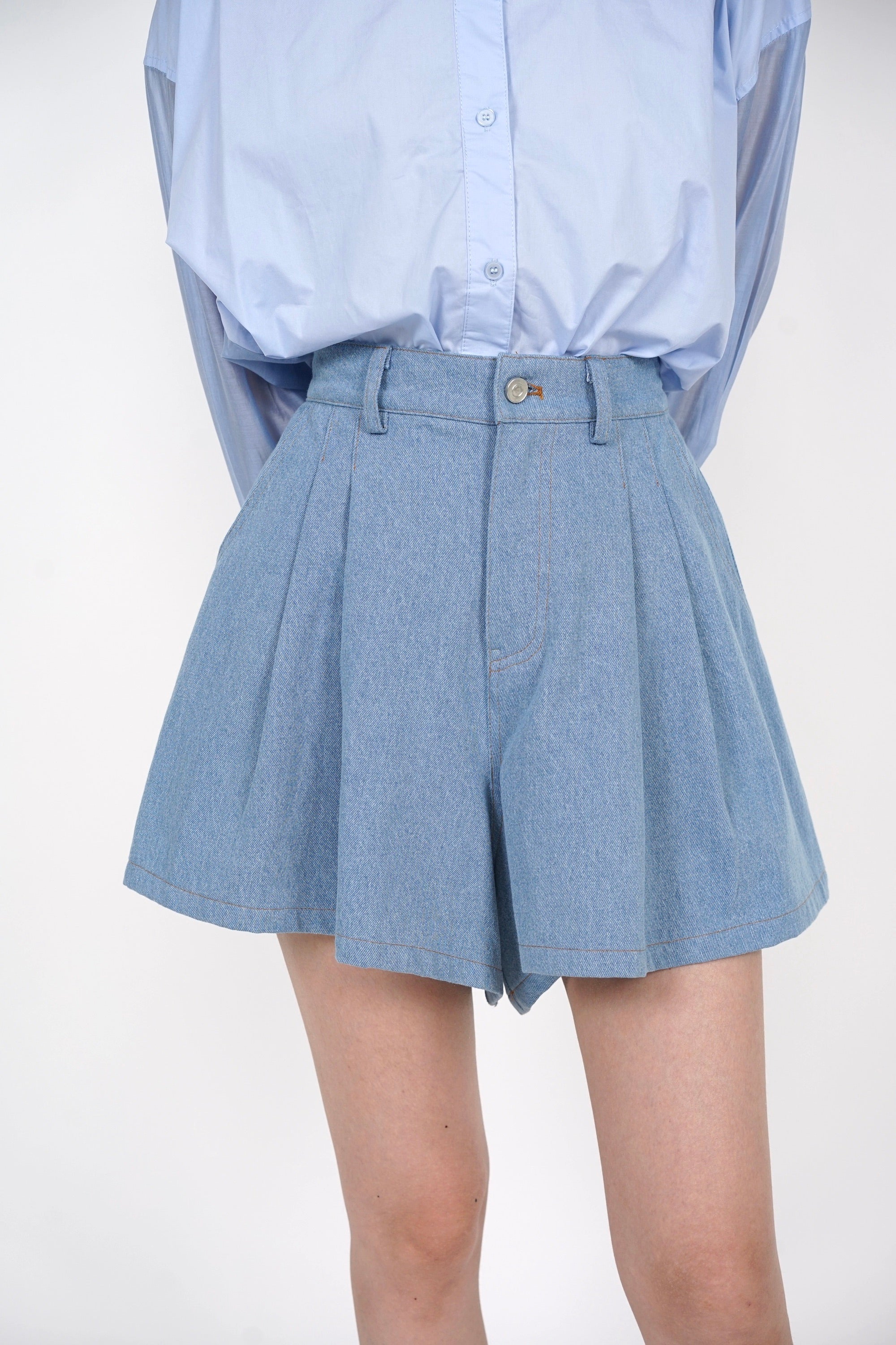 Flare Shorts in Denim Blue