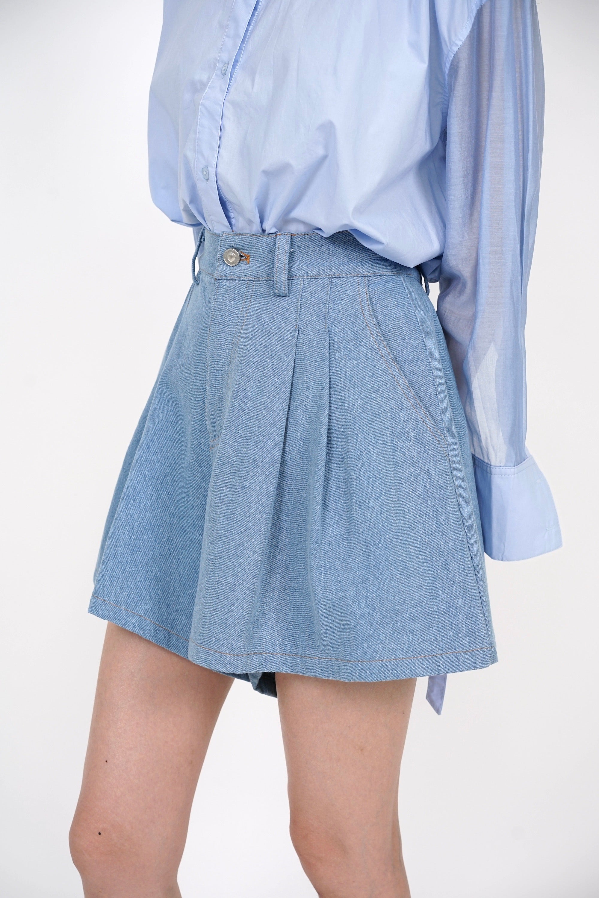 Flare Shorts in Denim Blue