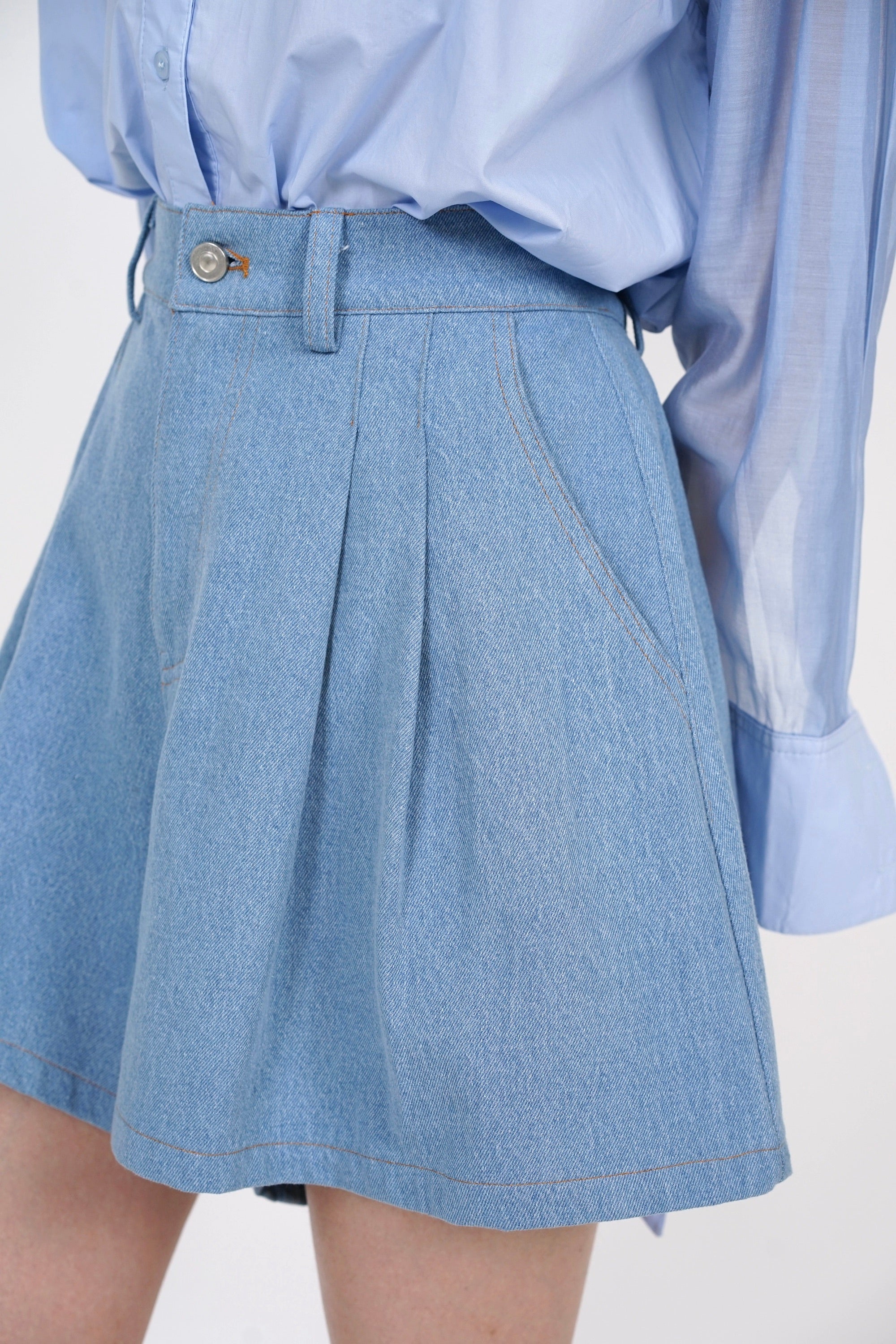 Flare Shorts in Denim Blue