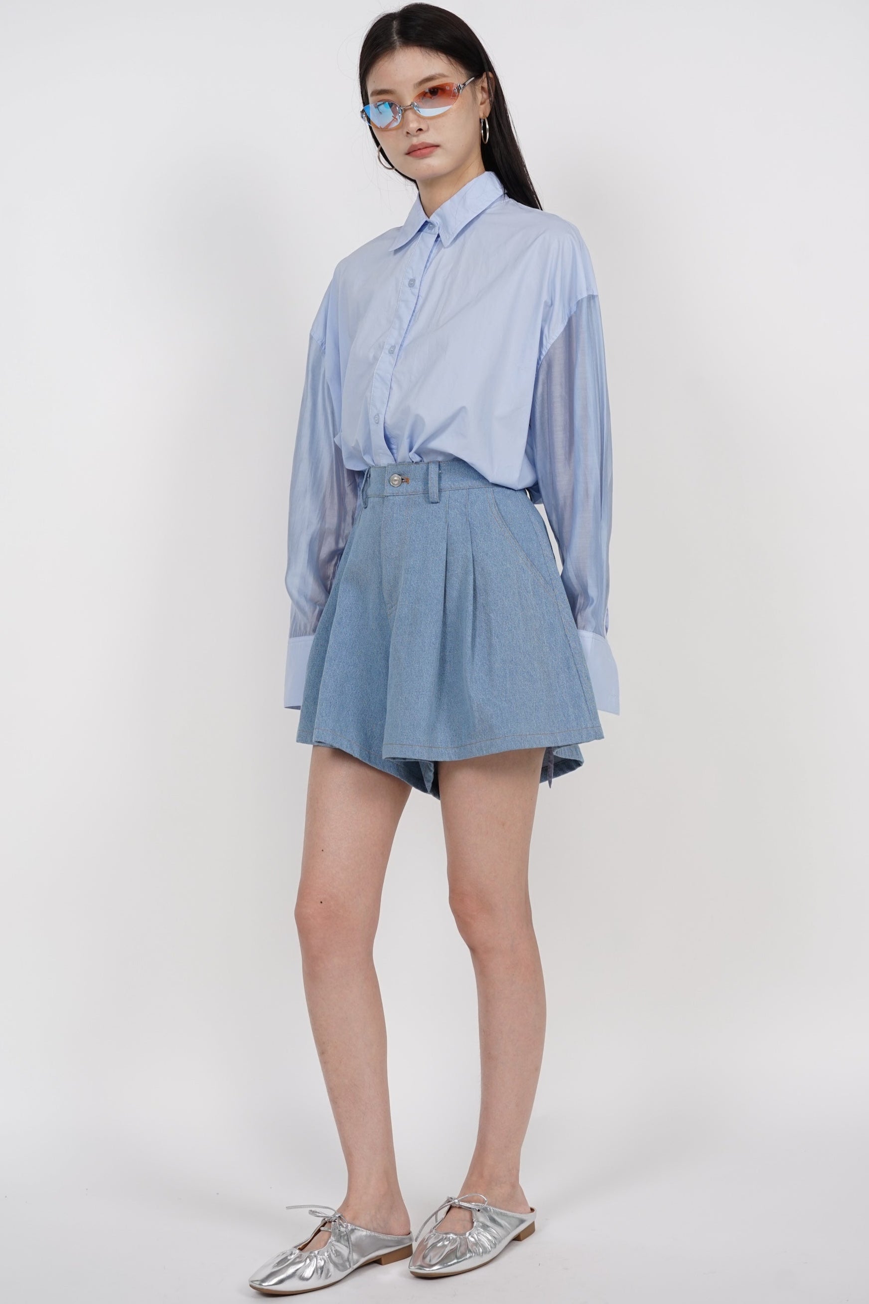 Flare Shorts in Denim Blue