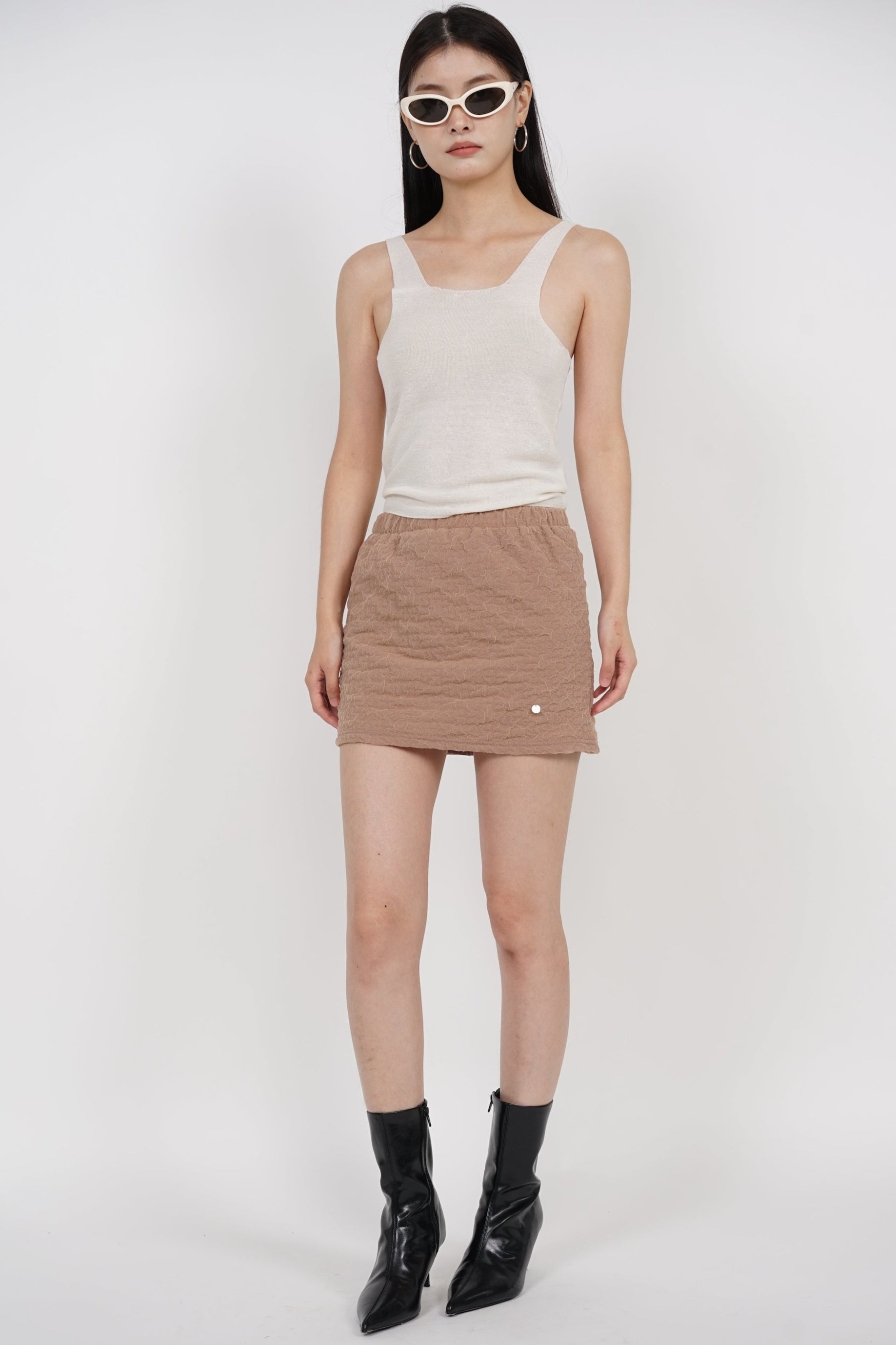 Textured Gathered Skorts in Nude Pink