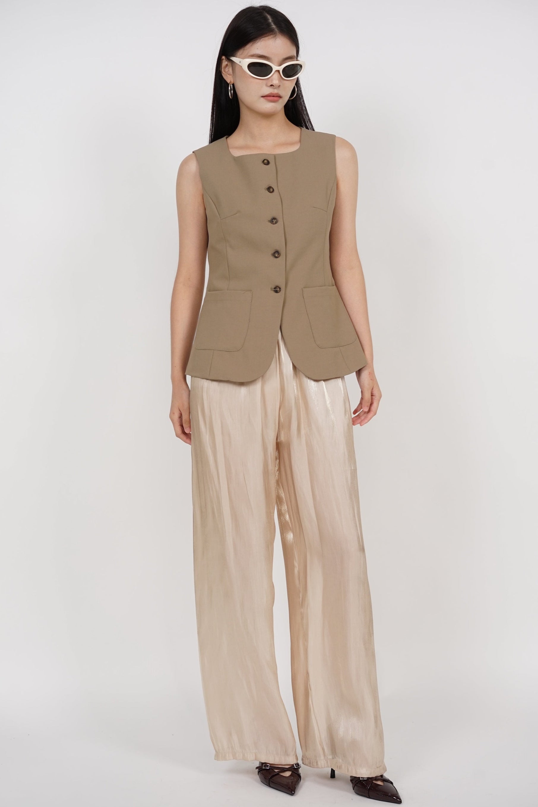 Tailored Longline Vest Top in Cappuccino