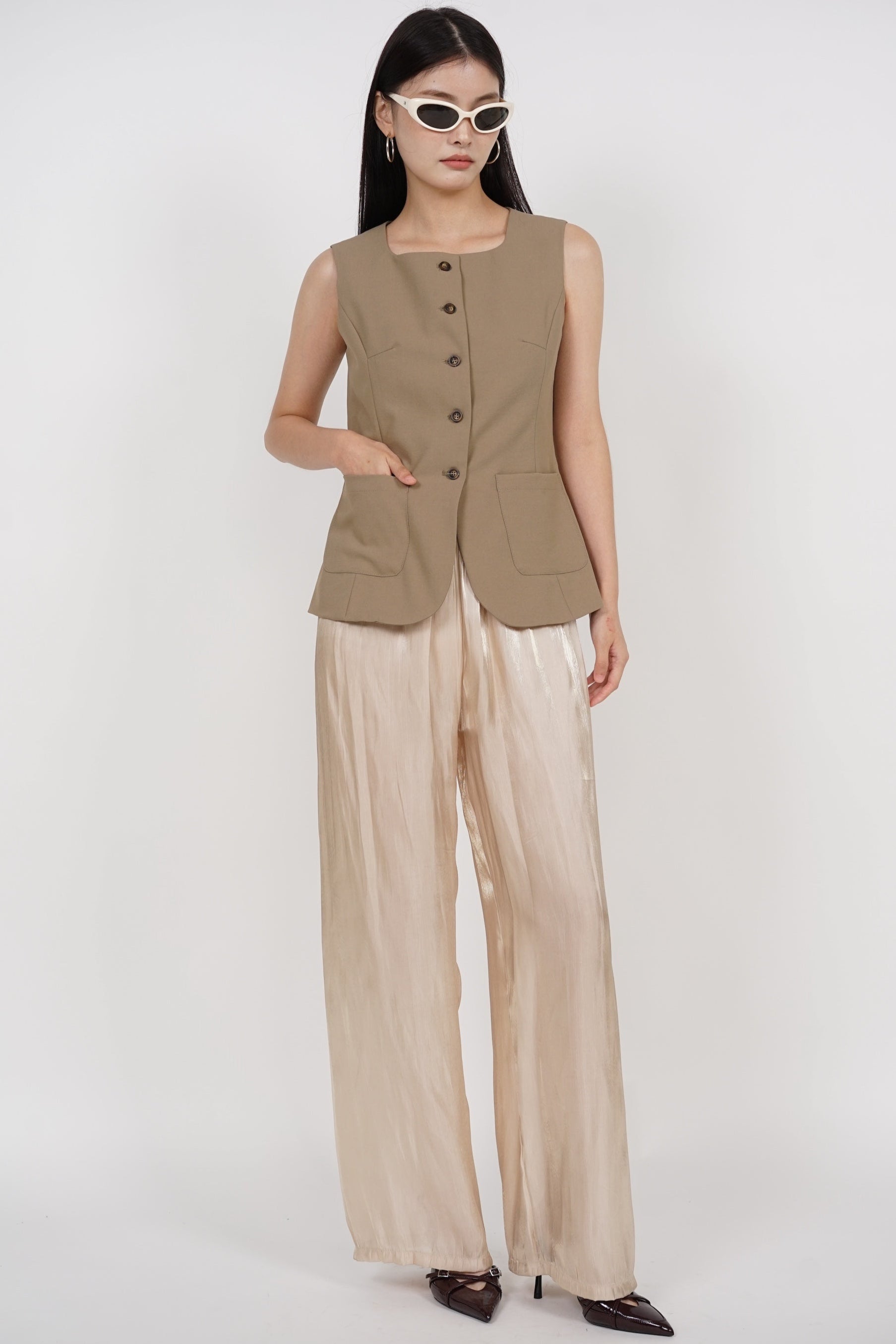 Tailored Longline Vest Top in Cappuccino