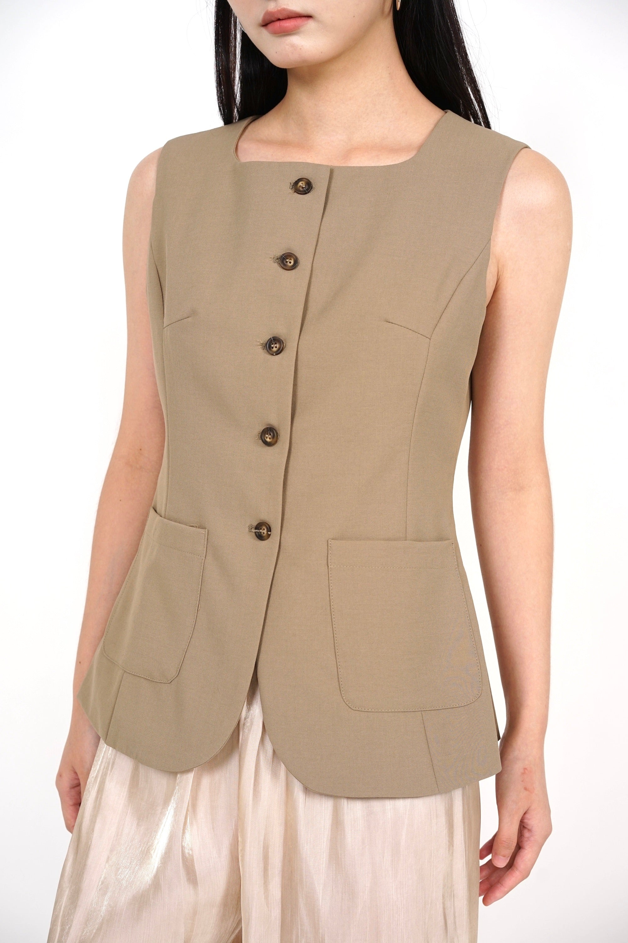 Tailored Longline Vest Top in Cappuccino