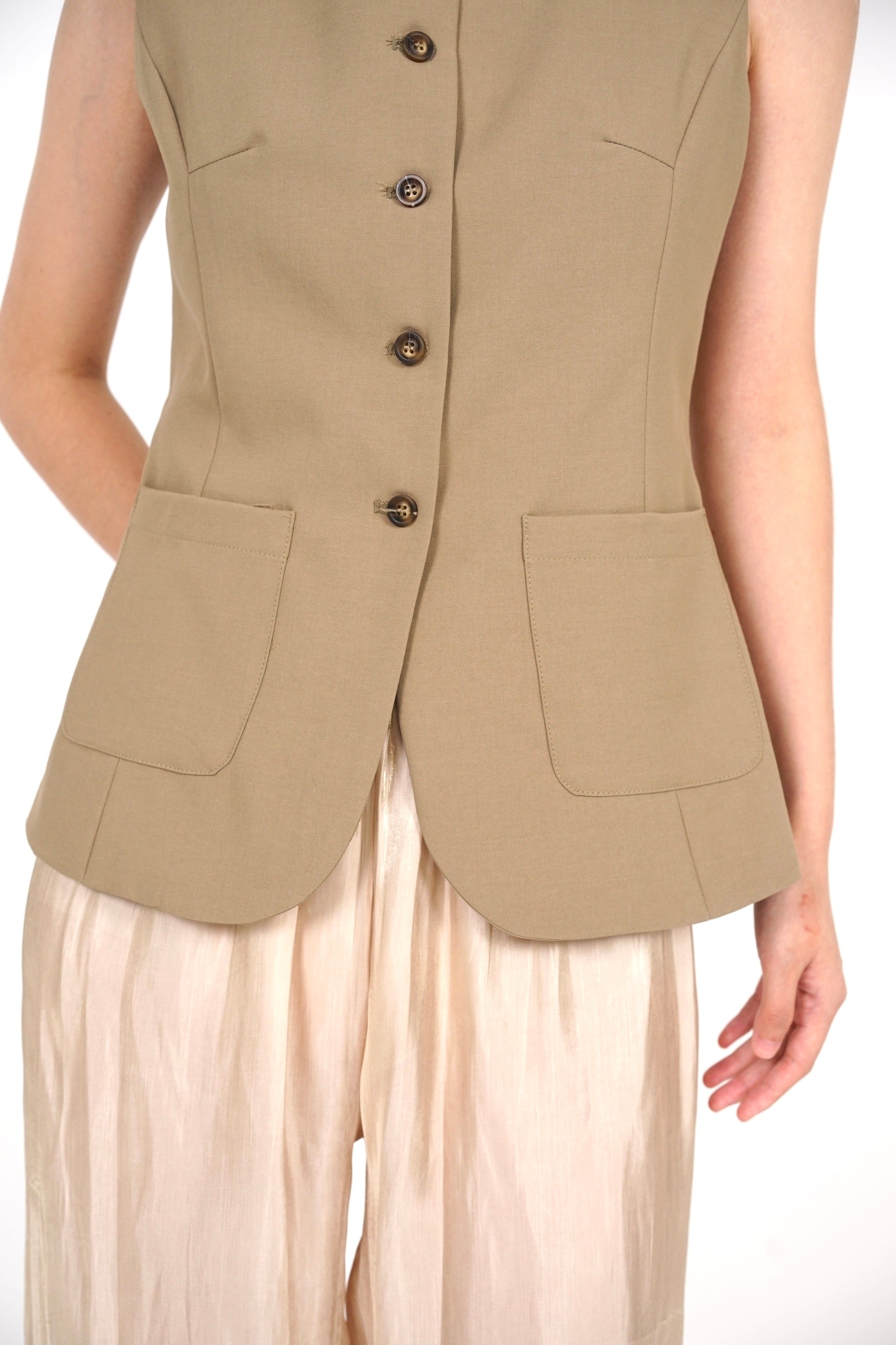 Tailored Longline Vest Top in Cappuccino