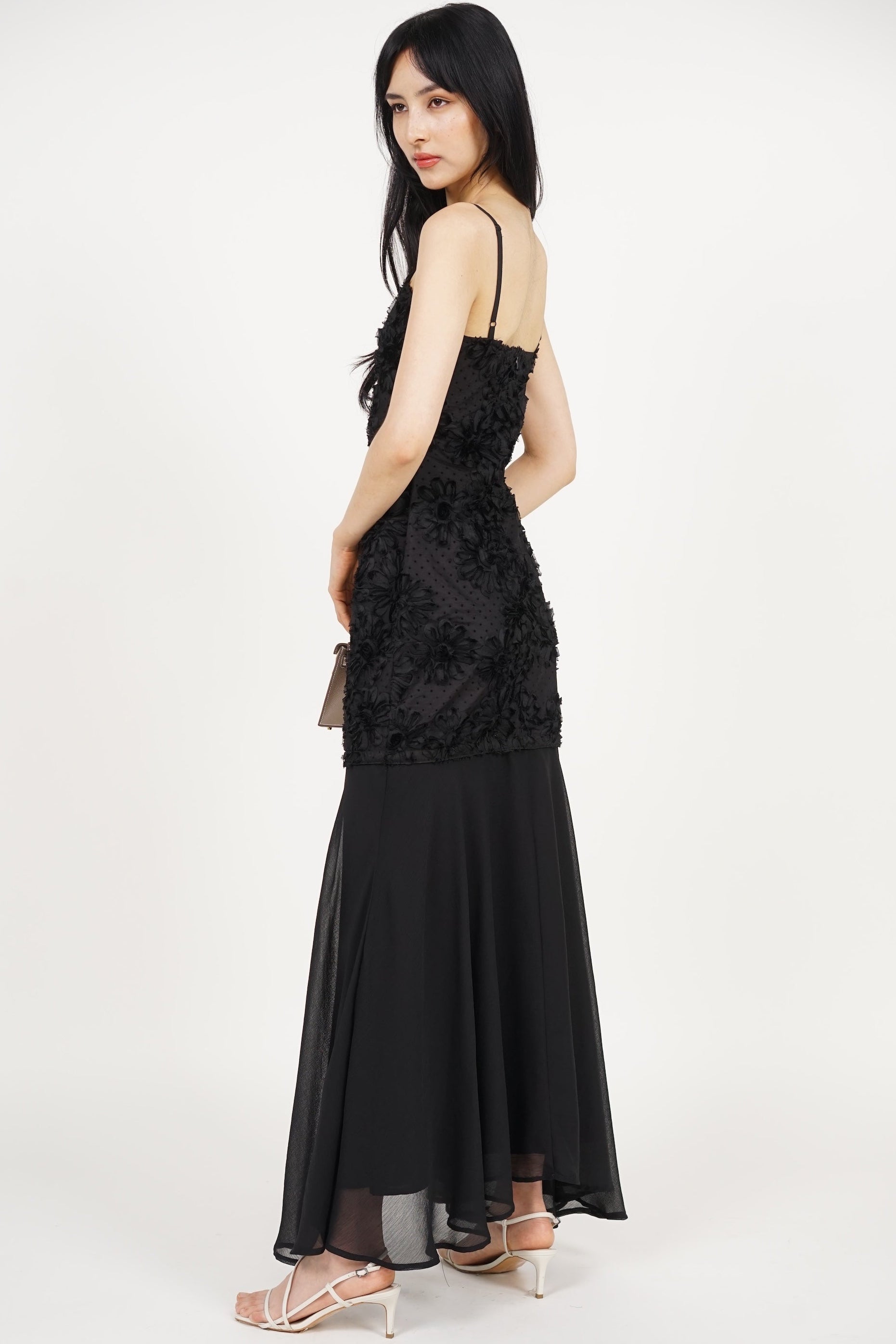 Sweetheart 3D Floral Dress in Black