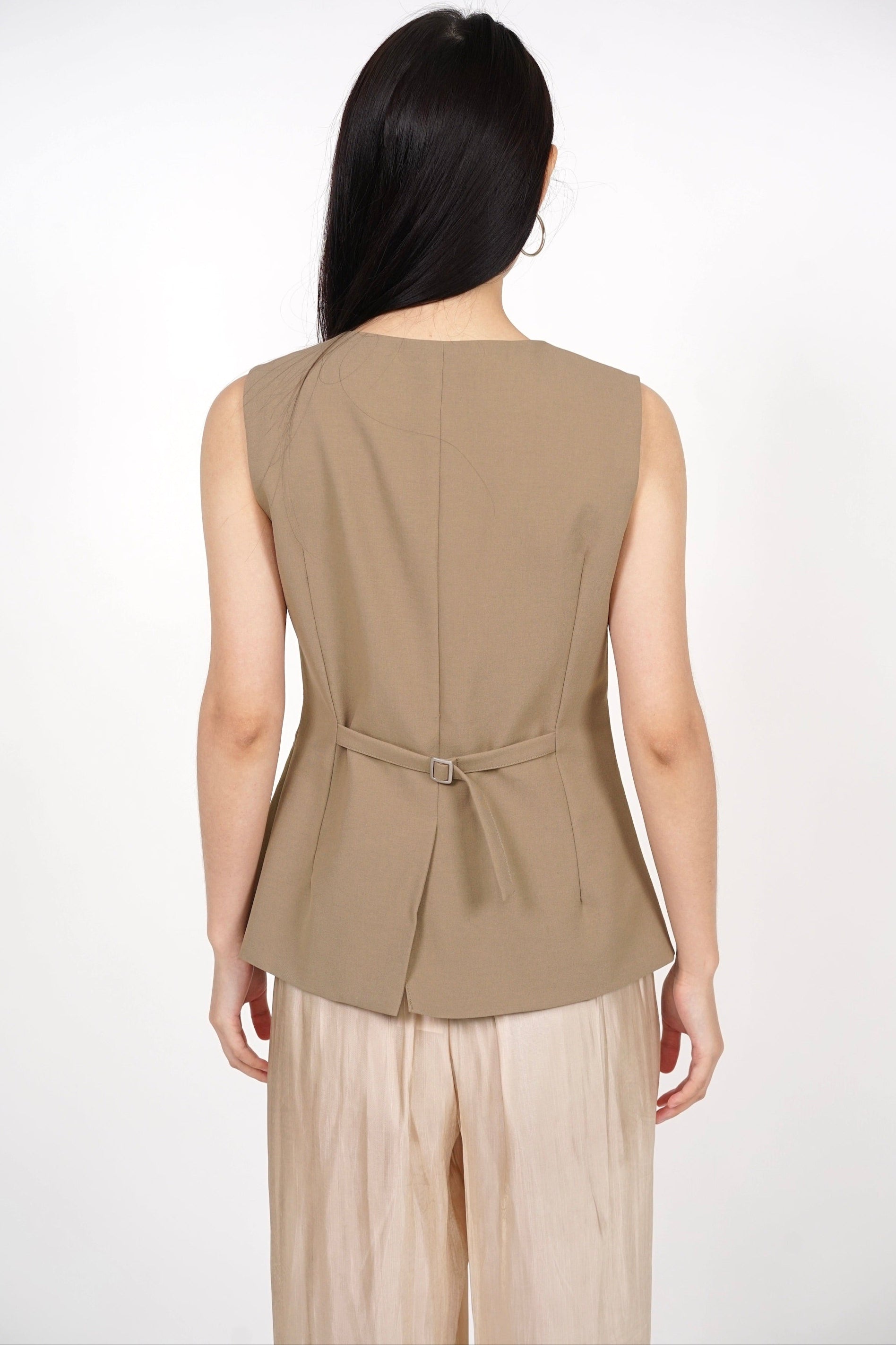 Tailored Longline Vest Top in Cappuccino