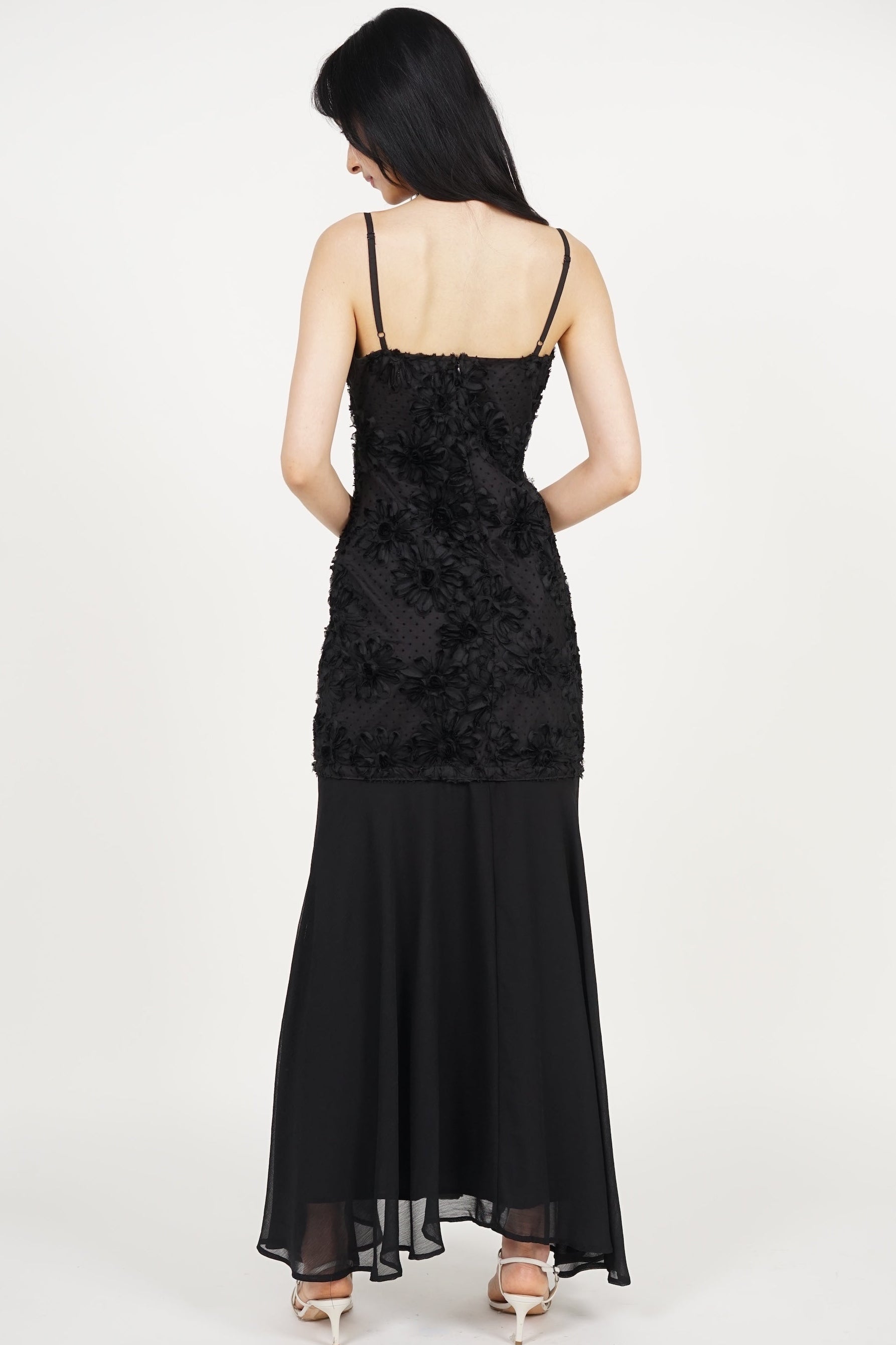 Sweetheart 3D Floral Dress in Black
